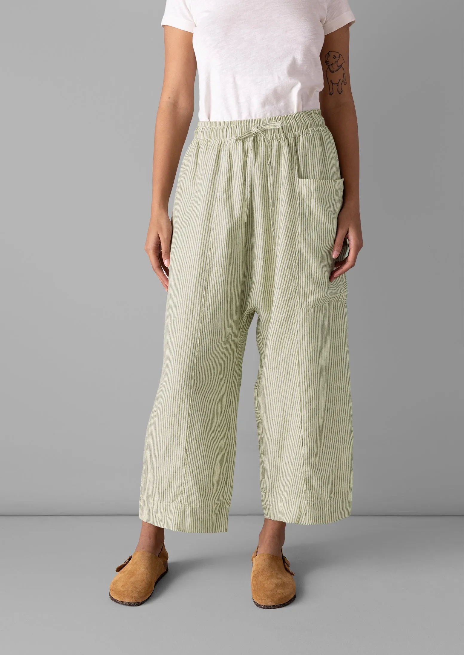 Linen Stripe Pull On Trousers | Olive sold by TOAST product image thumbnail 2