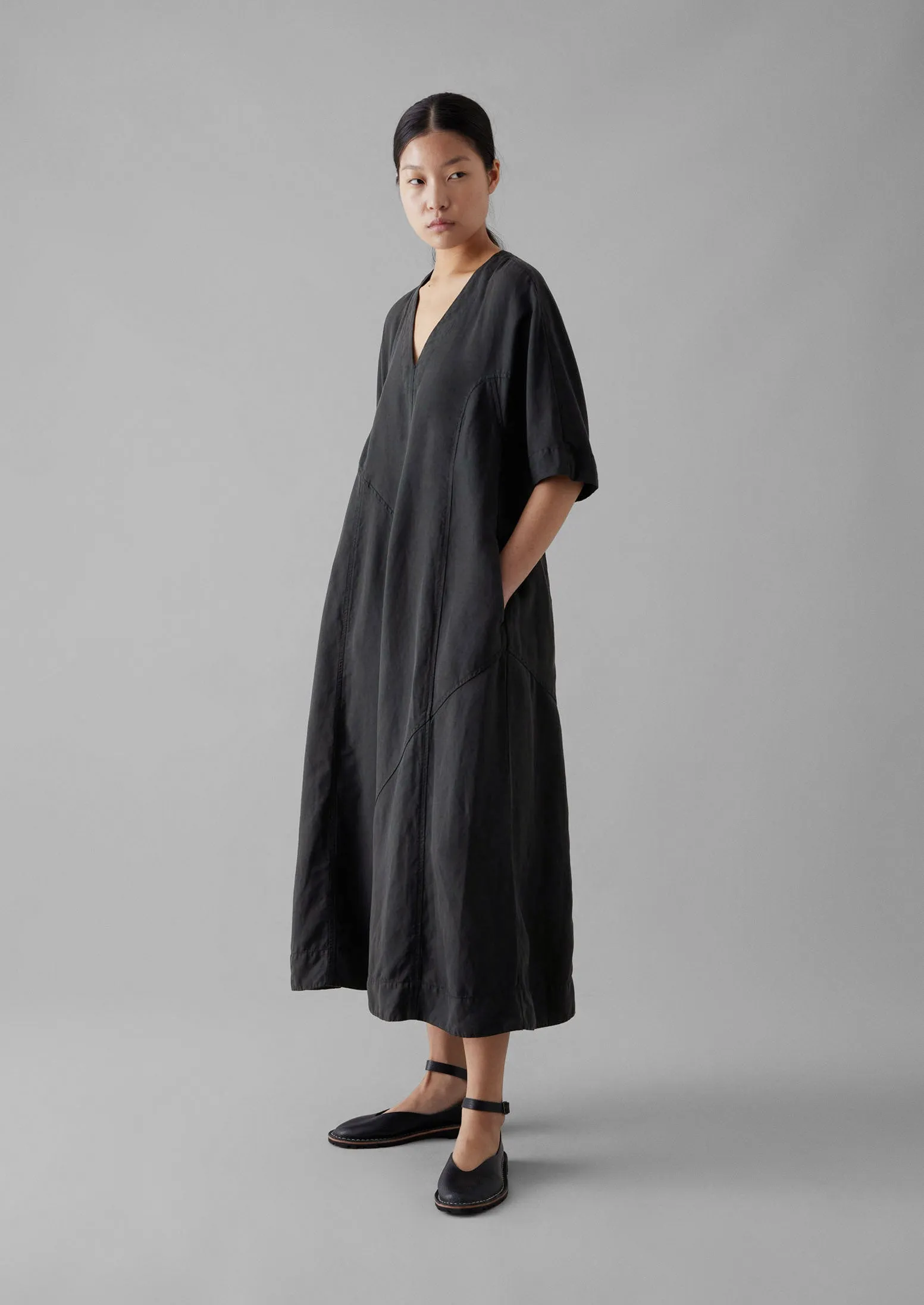 Lyocell Linen Herringbone Panel Dress | Basalt sold by TOAST product image thumbnail 2