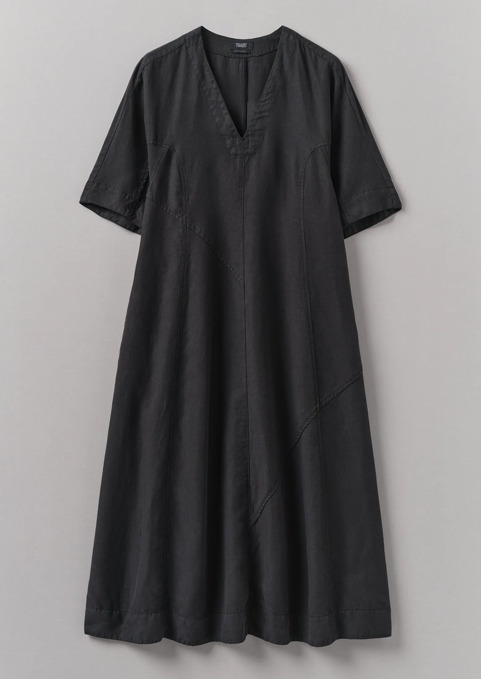 Lyocell Linen Herringbone Panel Dress | Basalt sold by TOAST