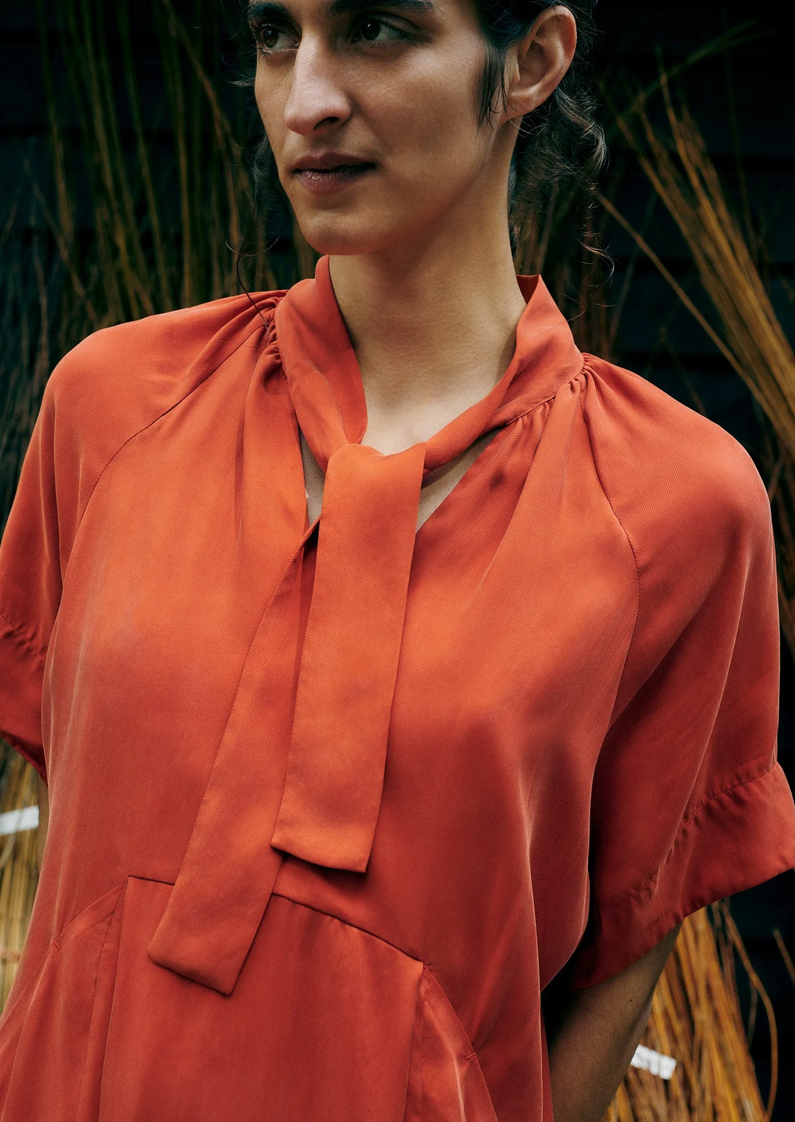 Tie Neck Fluid Twill Dress | Nasturtium sold by TOAST product image thumbnail 3