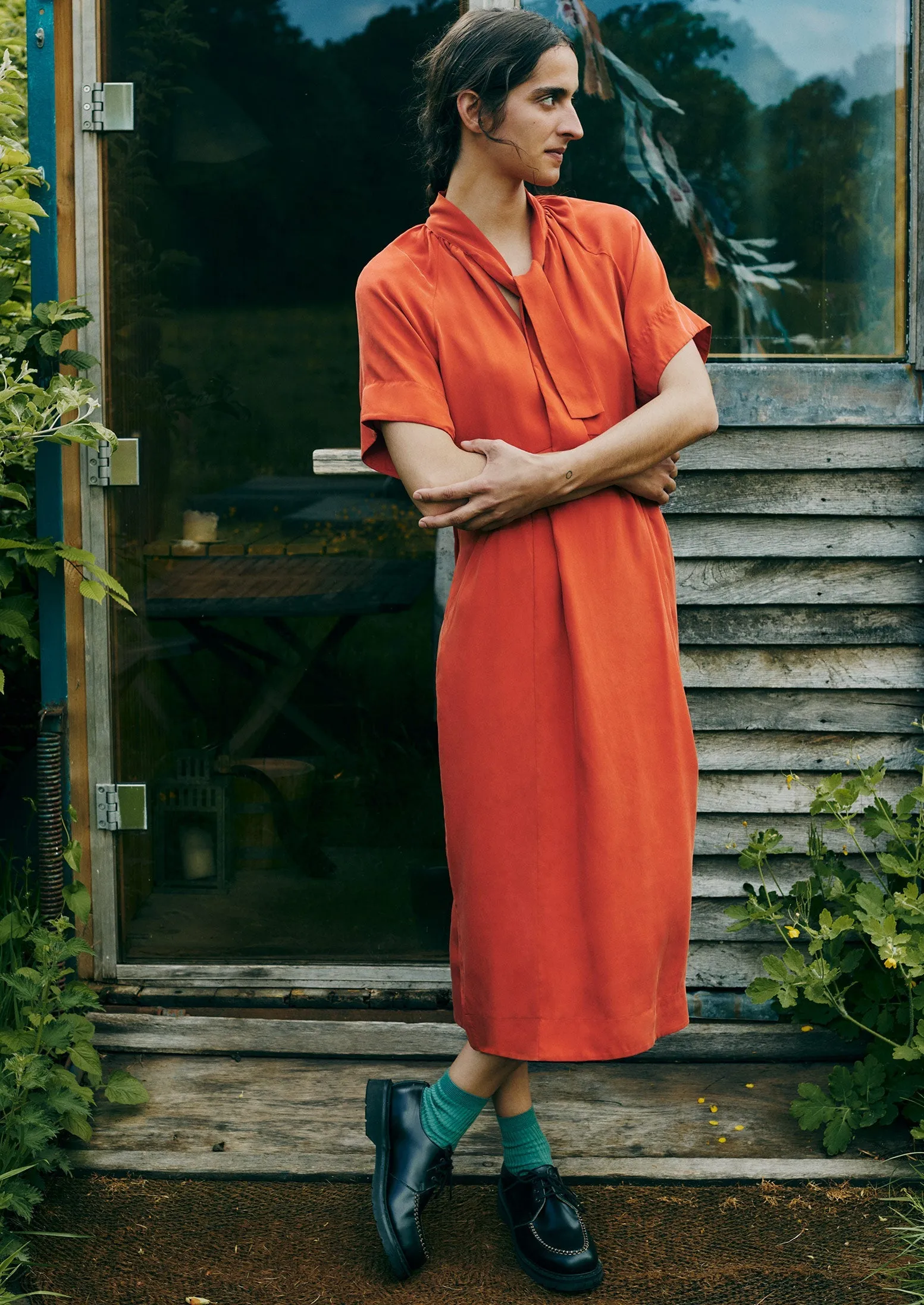 Tie Neck Fluid Twill Dress | Nasturtium sold by TOAST product image thumbnail 2