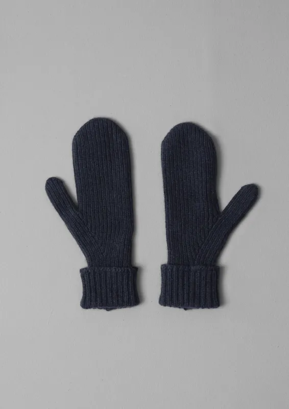 Ribbed Wool Cashmere Mittens | Navy sold by TOAST