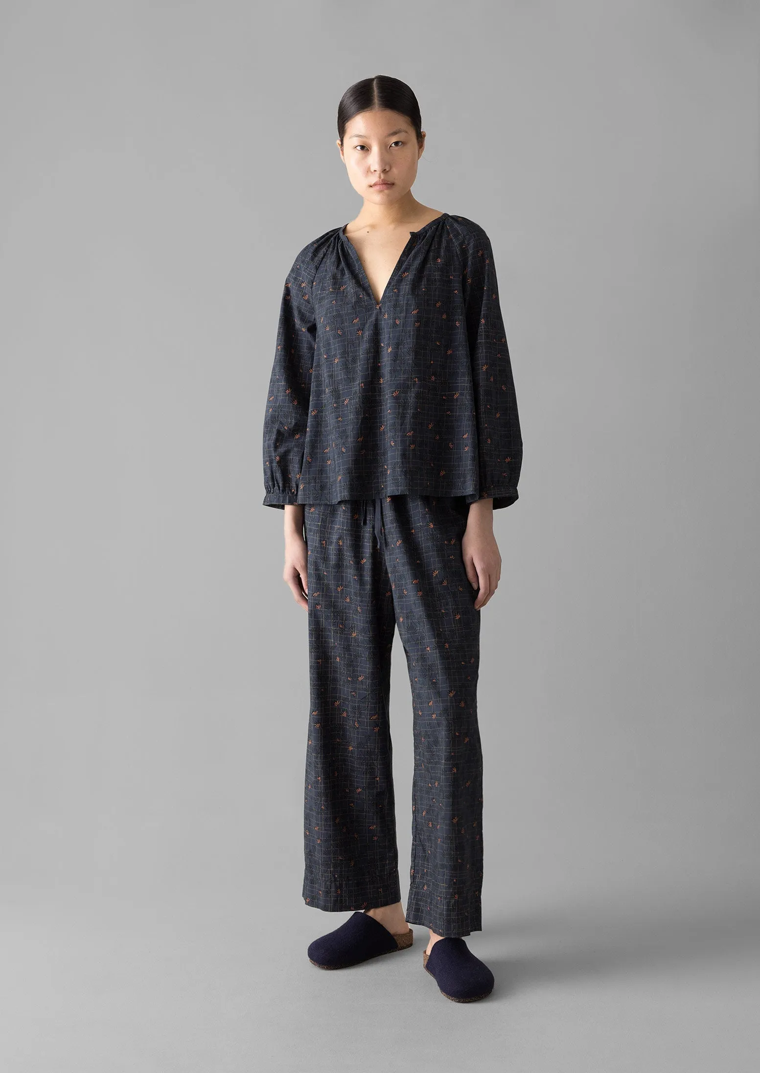 Trellis Floral Block Print Pyjamas | Blueberry sold by TOAST product image thumbnail 2
