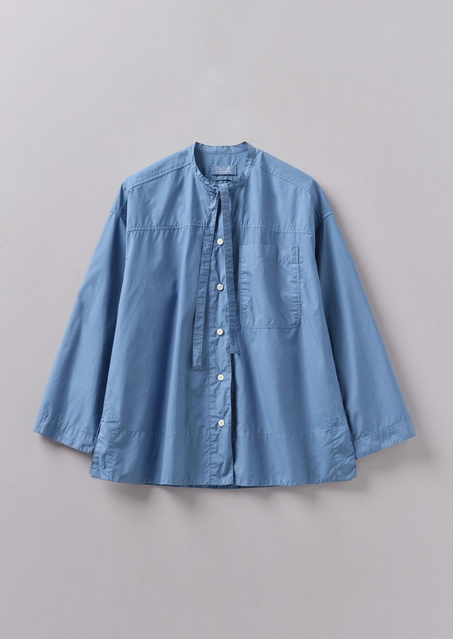 Tie Neck Cotton Poplin Shirt | Smock Blue sold by TOAST