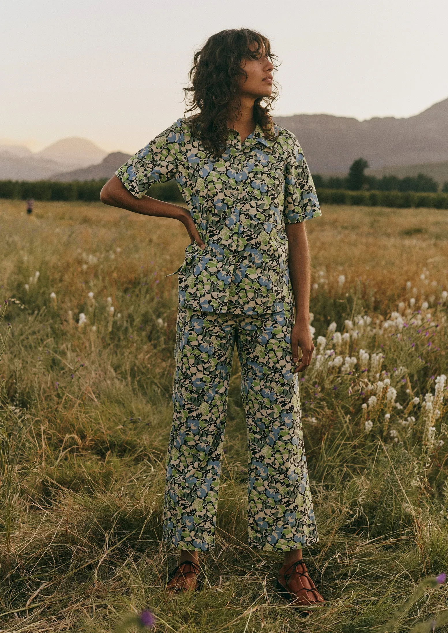 Hedgerow Print Poplin Shirt | Acid Green sold by TOAST product image thumbnail 3