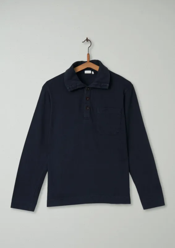 Reworn Mens Long Sleeve Polo Shirt Size S (008) | Blue Graphite made by TOAST