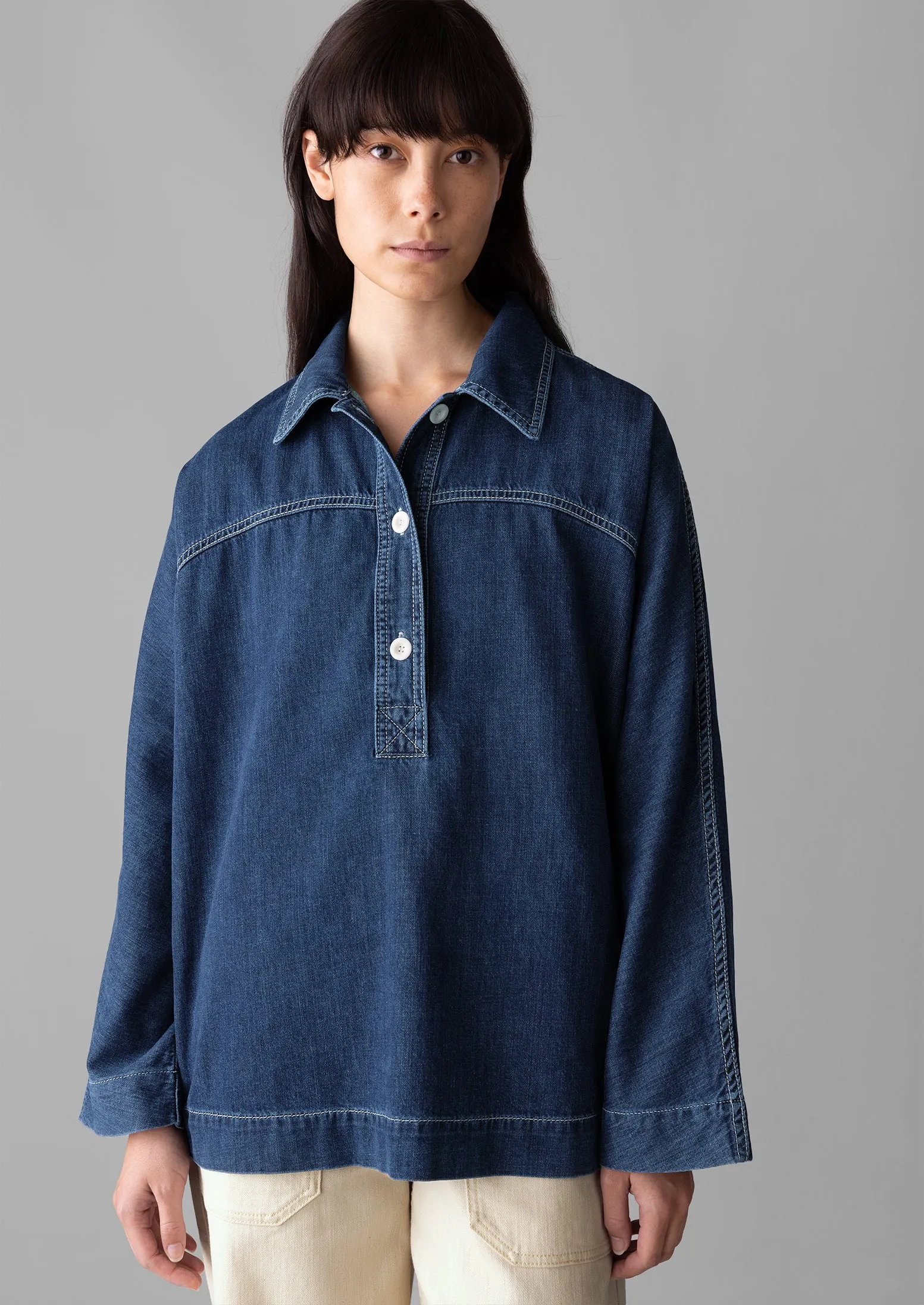 Half Placket Denim Shirt | Indigo/MidBlue sold by TOAST product image thumbnail 4