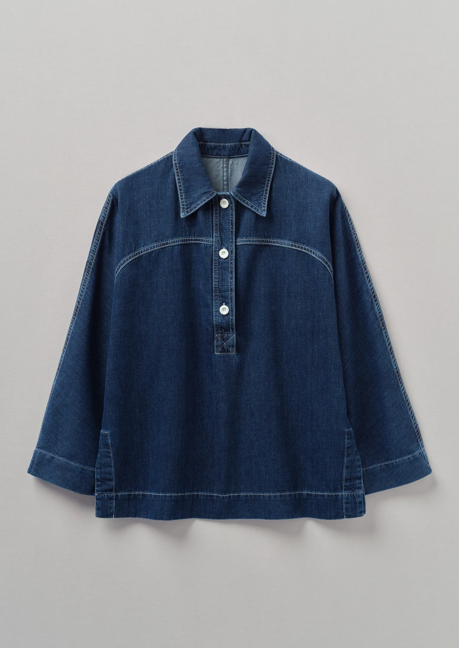 Half Placket Denim Shirt | Indigo/MidBlue sold by TOAST