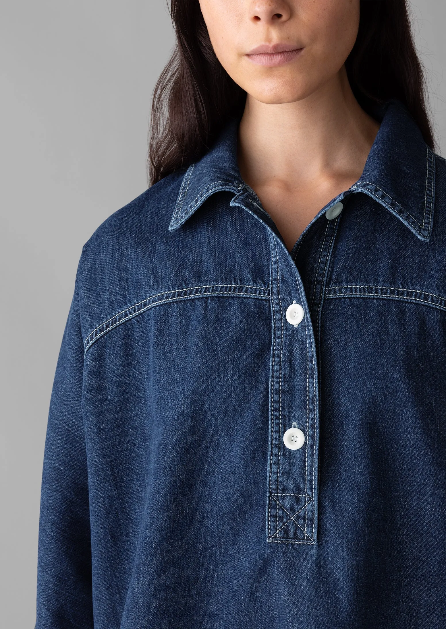 Half Placket Denim Shirt | Indigo/MidBlue sold by TOAST product image thumbnail 3