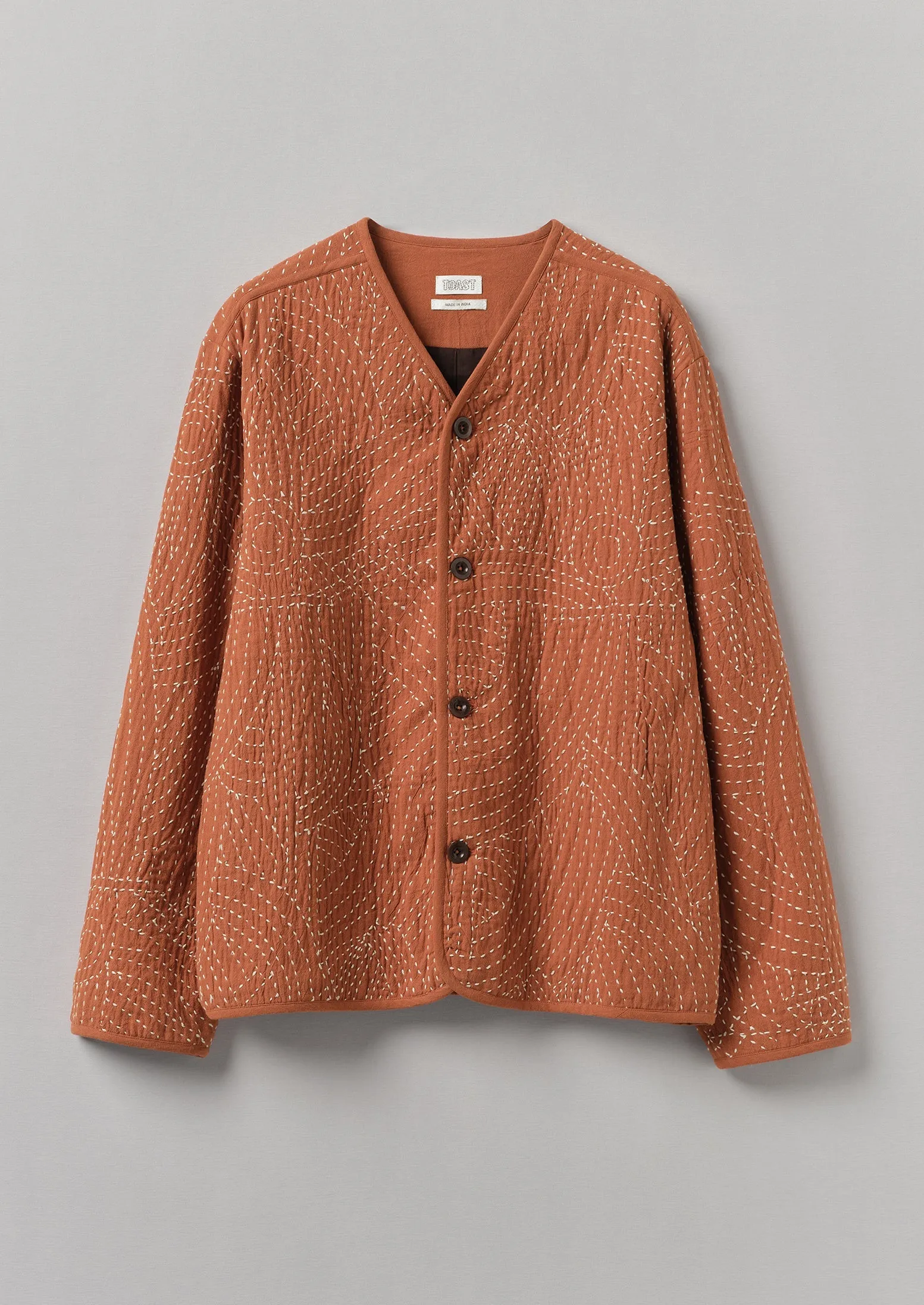 Hand Embroidered Kantha Relaxed Jacket | Red Granite sold by TOAST