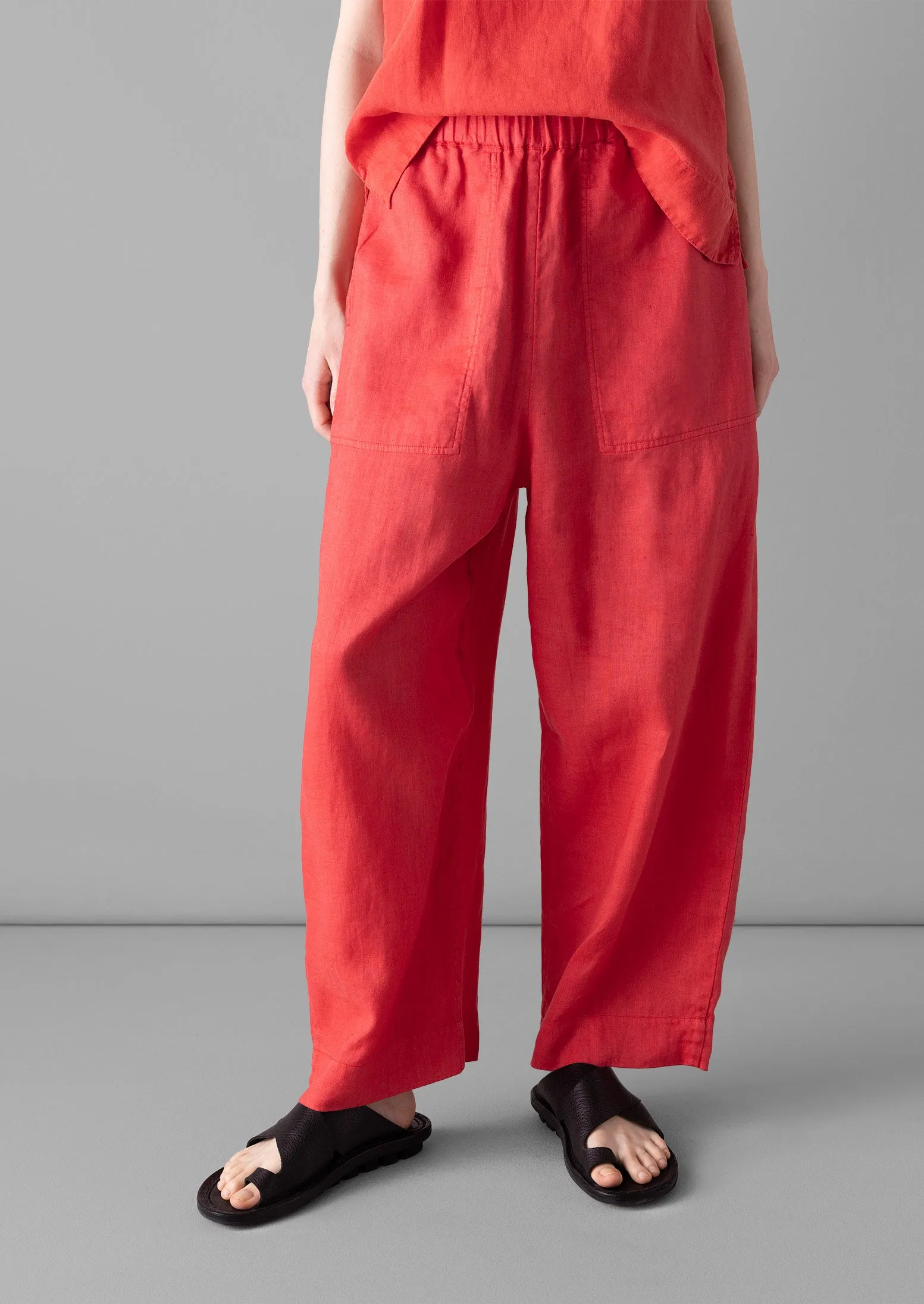 Garment Dyed Lightweight Linen Barrel Leg Trousers | Poppy Red sold by TOAST product image thumbnail 2