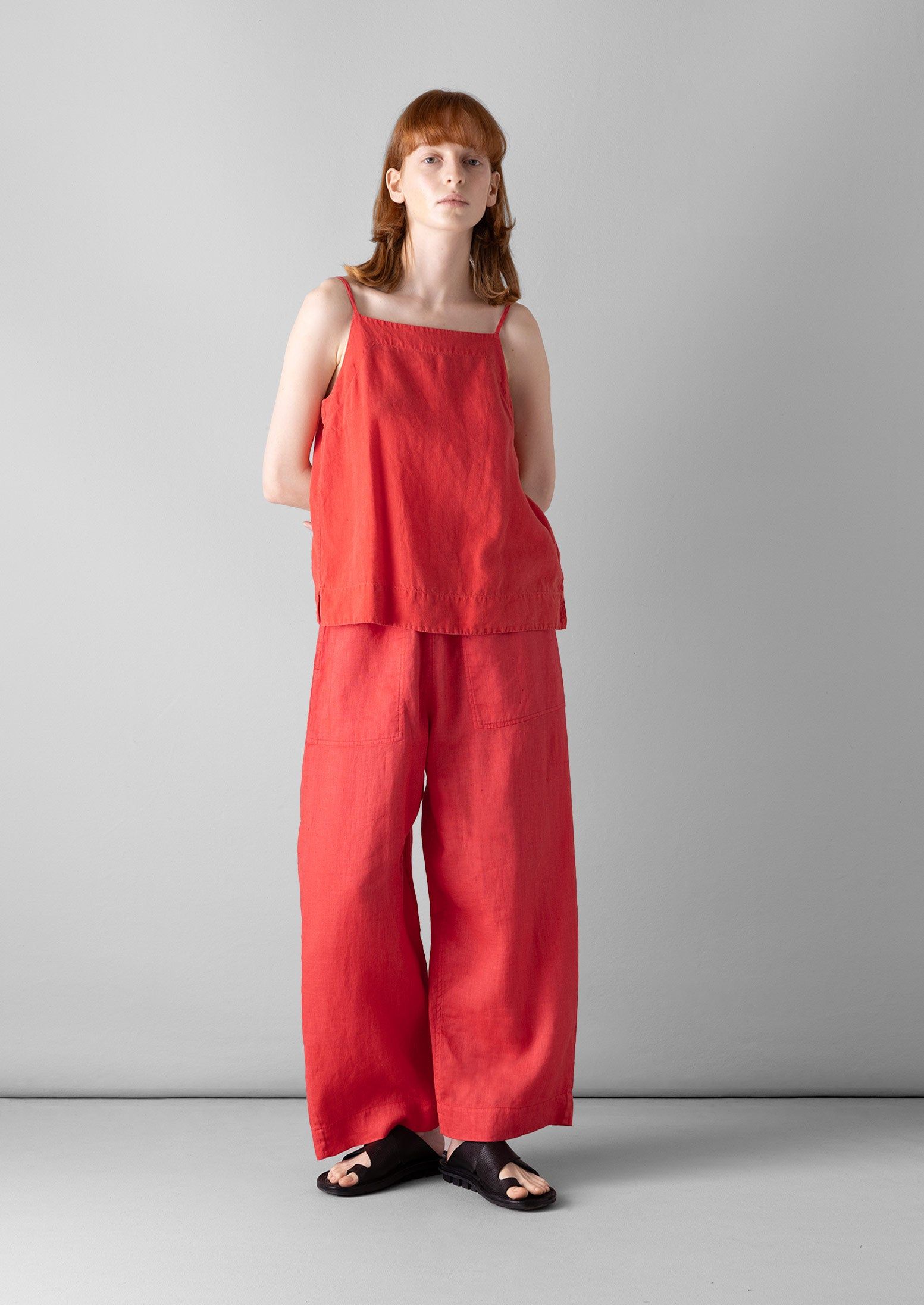 Garment Dyed Linen Barrel Leg Trousers | Poppy Red sold by TOAST product image thumbnail 4