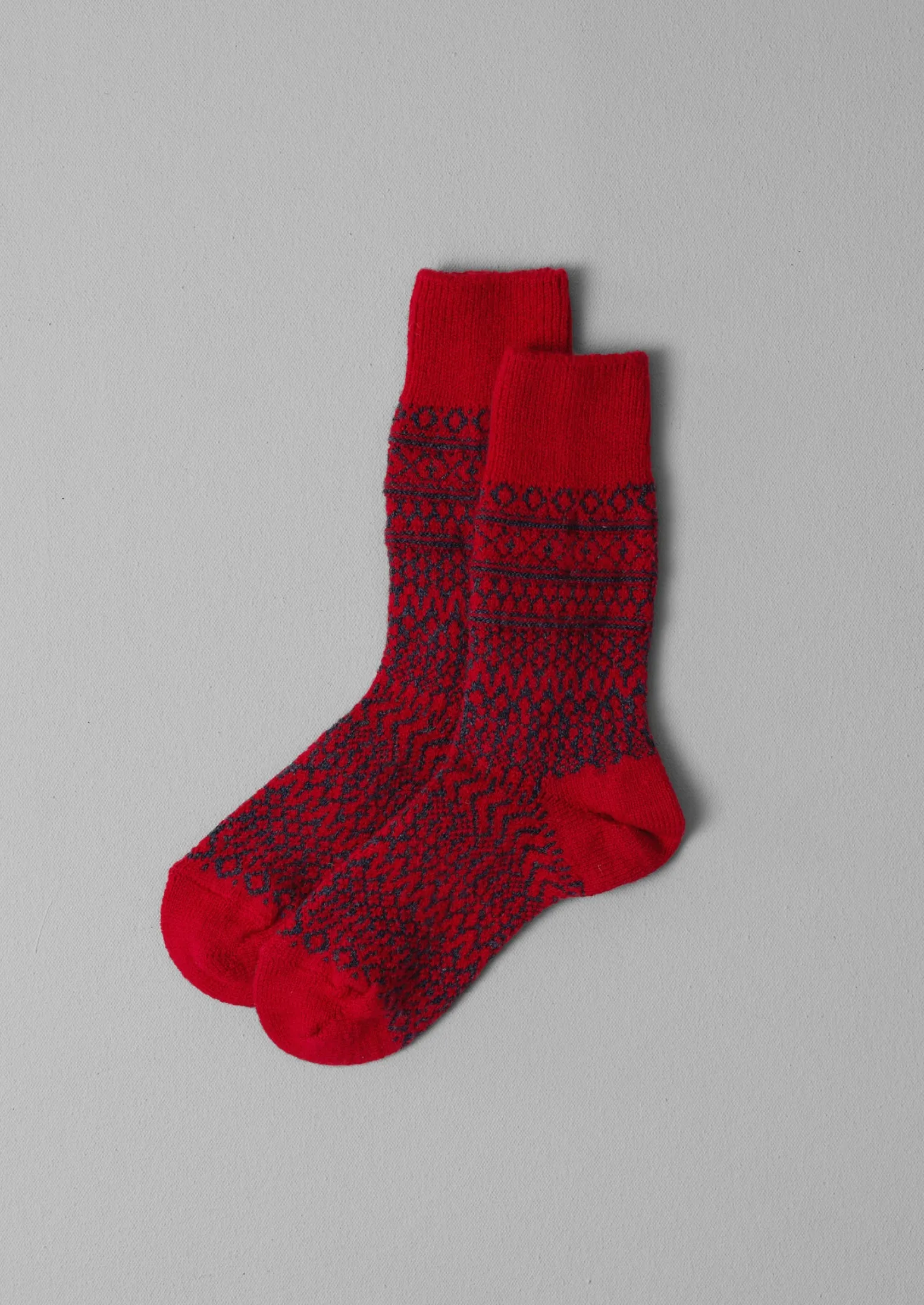 Nishiguchi Kutsushita Wool Jacquard Socks | Red sold by TOAST