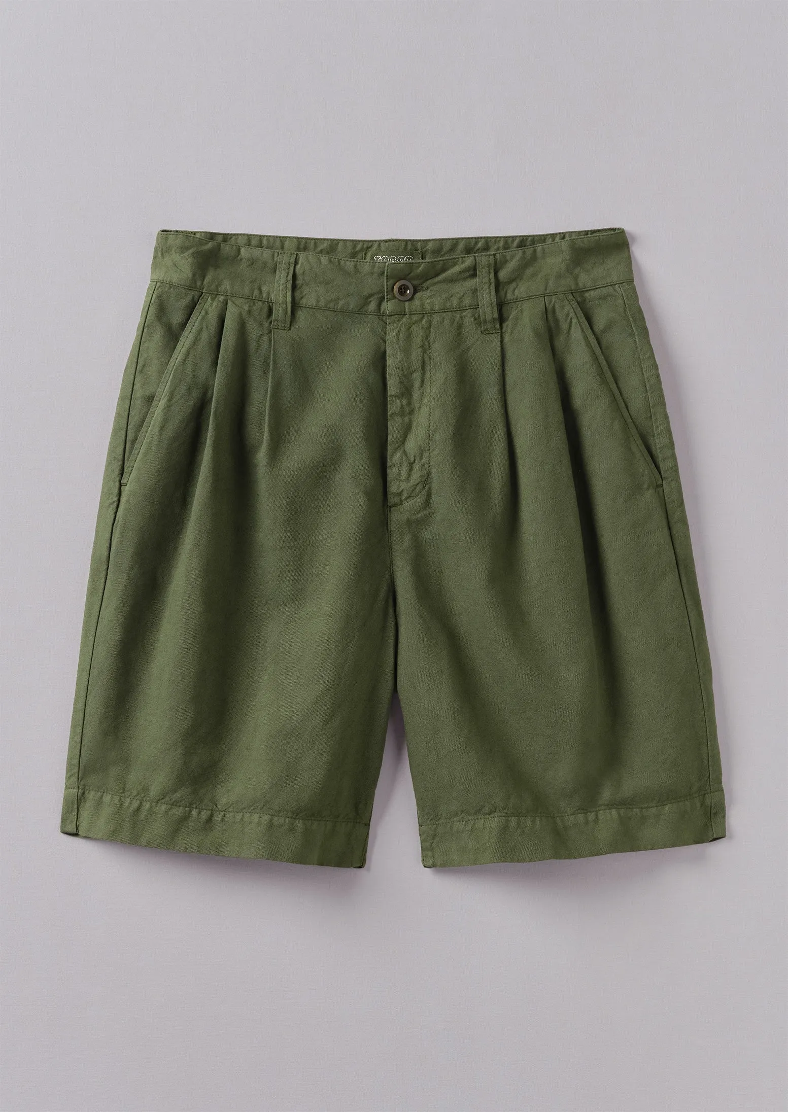 Double Pleat Cotton Linen Shorts | Pine Green sold by TOAST