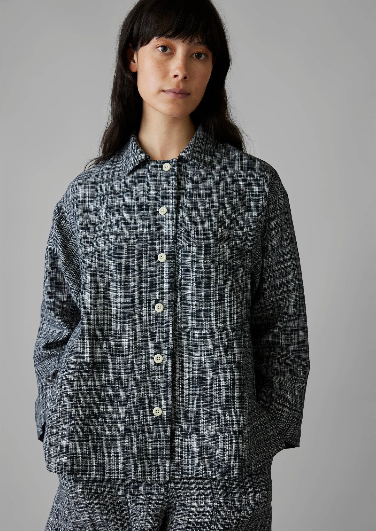 Asawa Check Linen Shirt | Charcoal sold by TOAST product image thumbnail 2