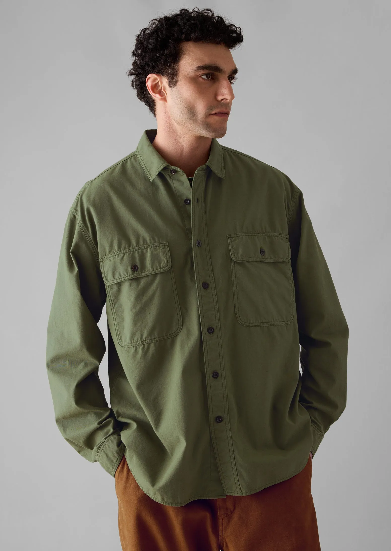 Garment Dyed Oxford Workwear Shirt | Washed Olive sold by TOAST product image thumbnail 3