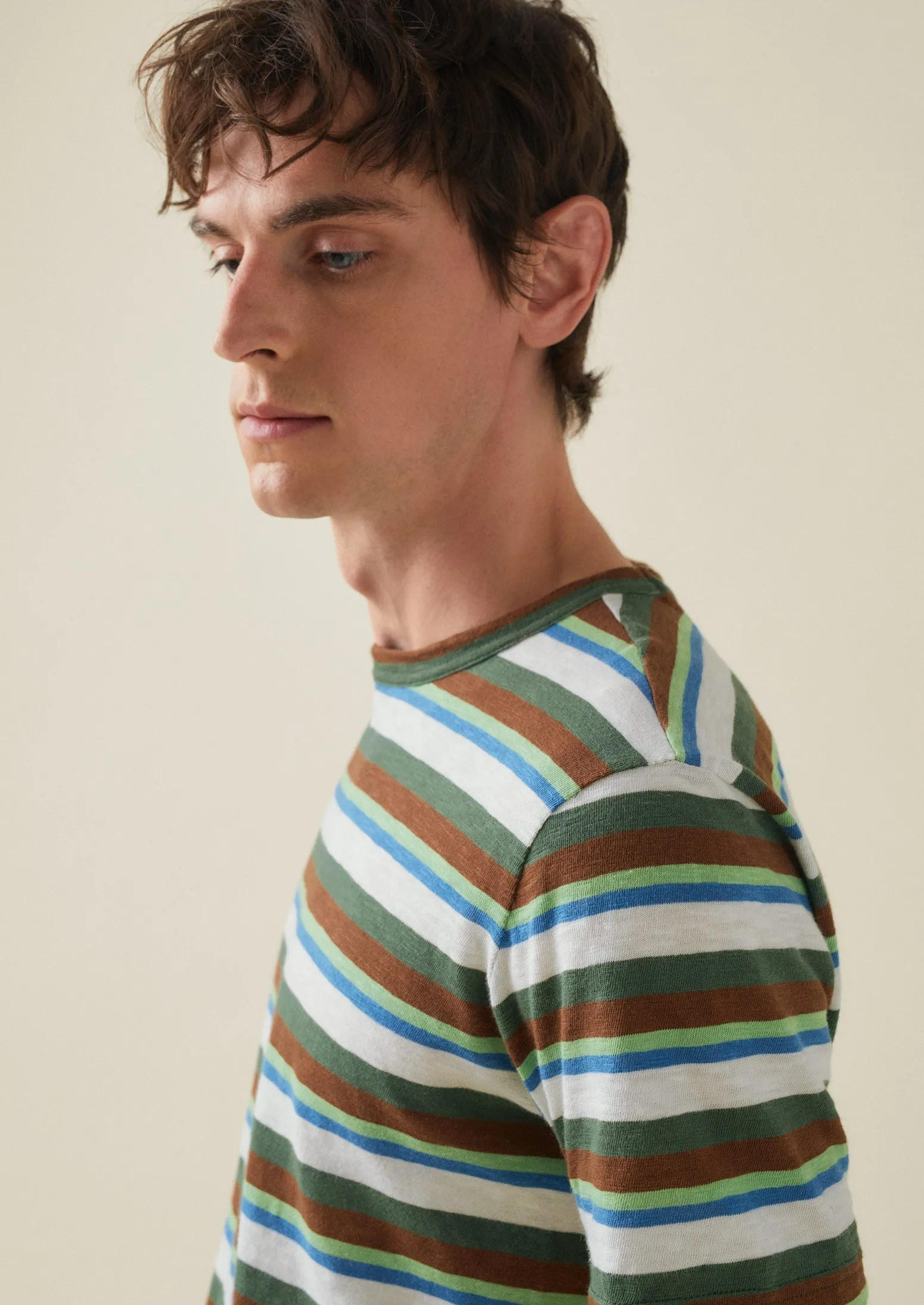 Theo Stripe Cotton Slub Tee | Green/Chalk Multi sold by TOAST product image thumbnail 4