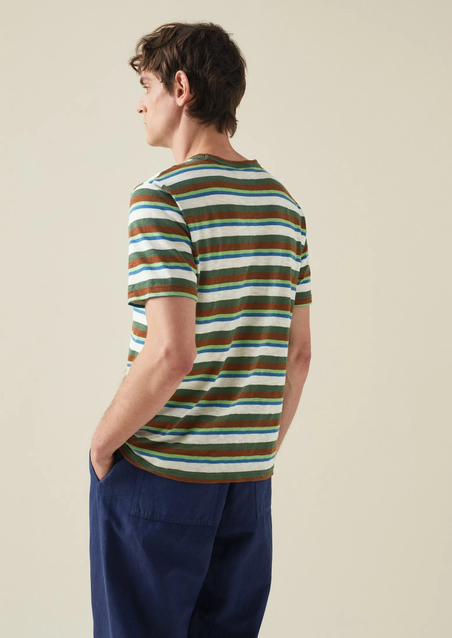 Theo Stripe Cotton Slub Tee | Green/Chalk Multi sold by TOAST product image thumbnail 5