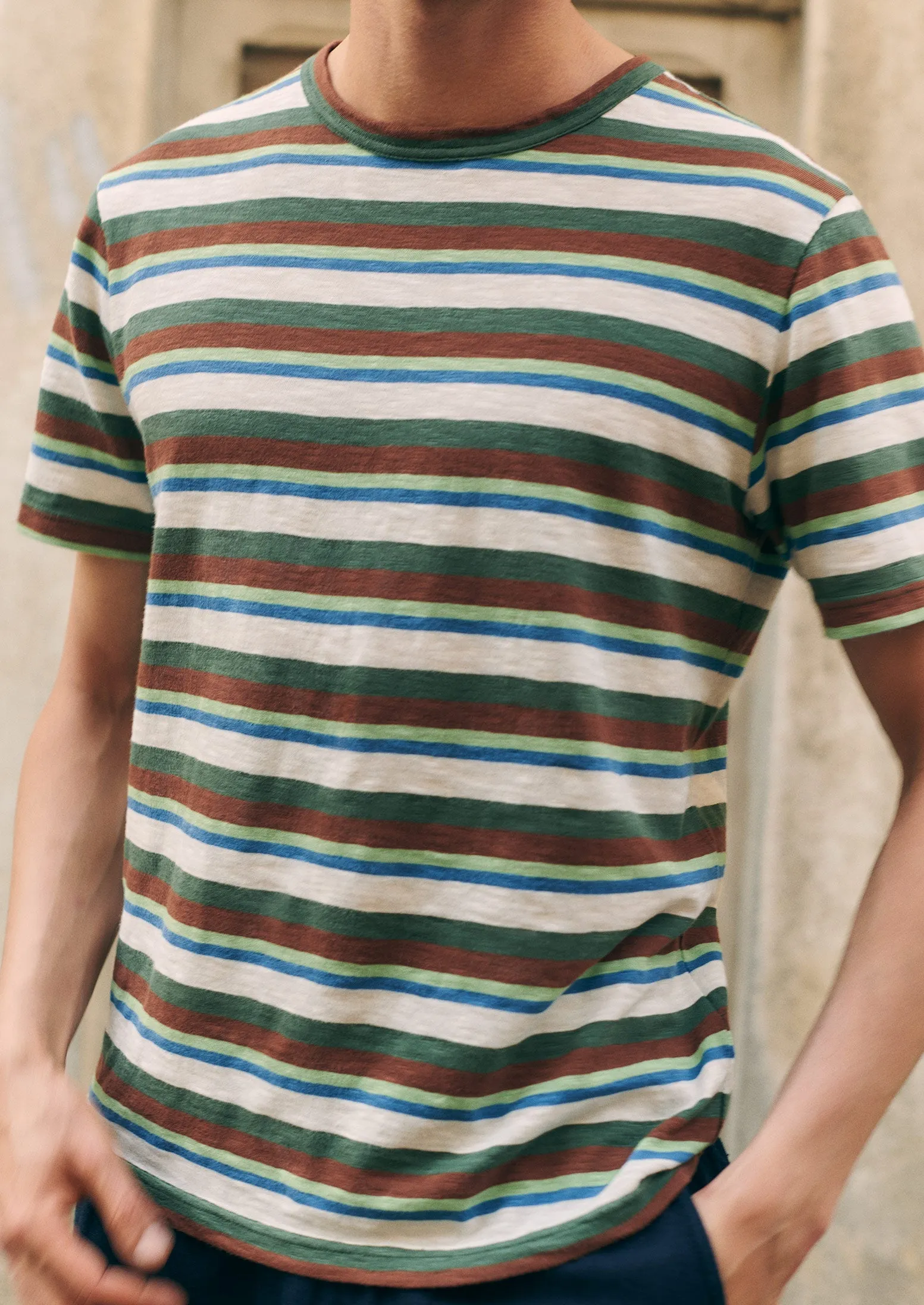 Theo Stripe Cotton Slub Tee | Green/Chalk Multi sold by TOAST product image thumbnail 2