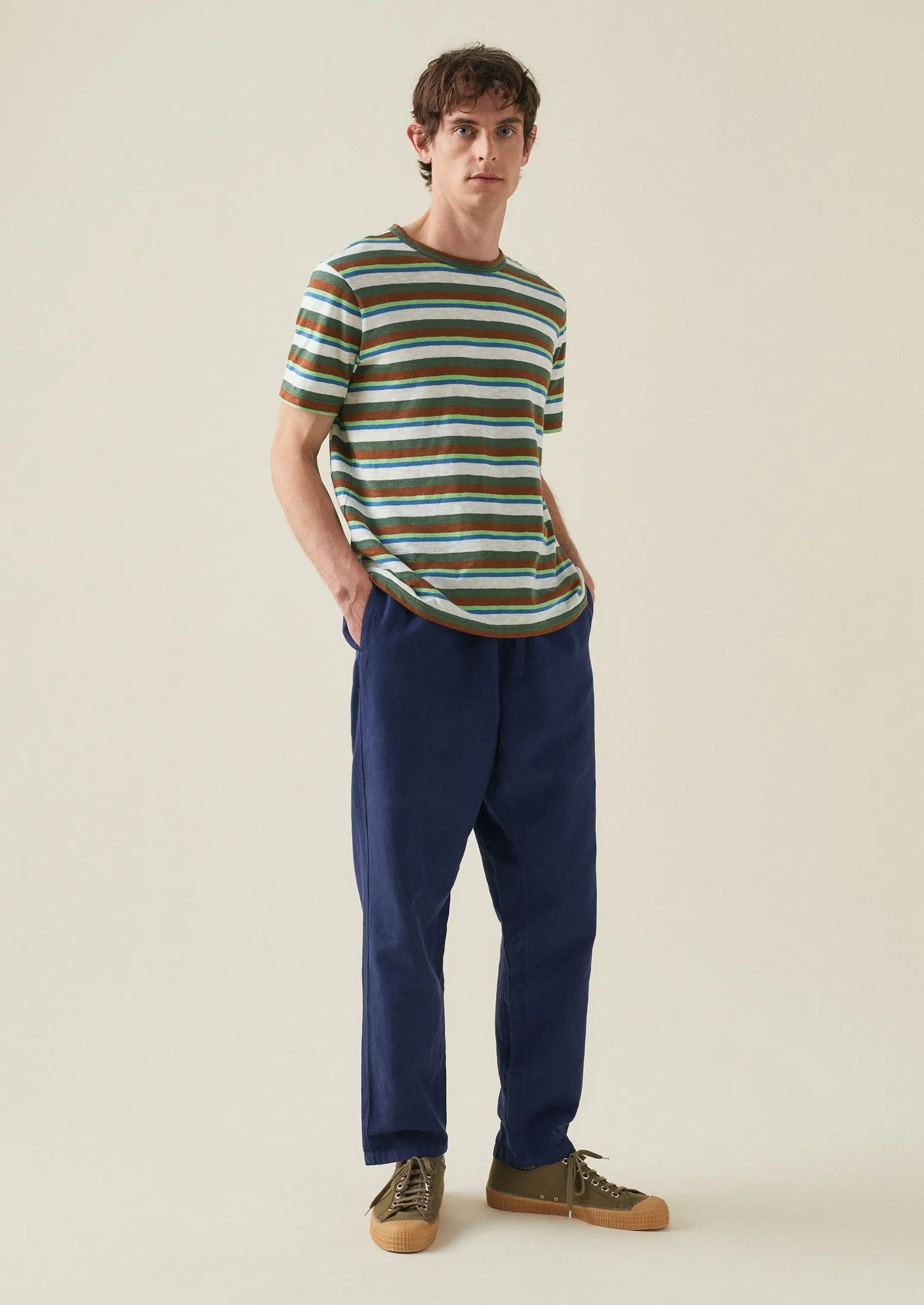 Theo Stripe Cotton Slub Tee | Green/Chalk Multi sold by TOAST product image thumbnail 3