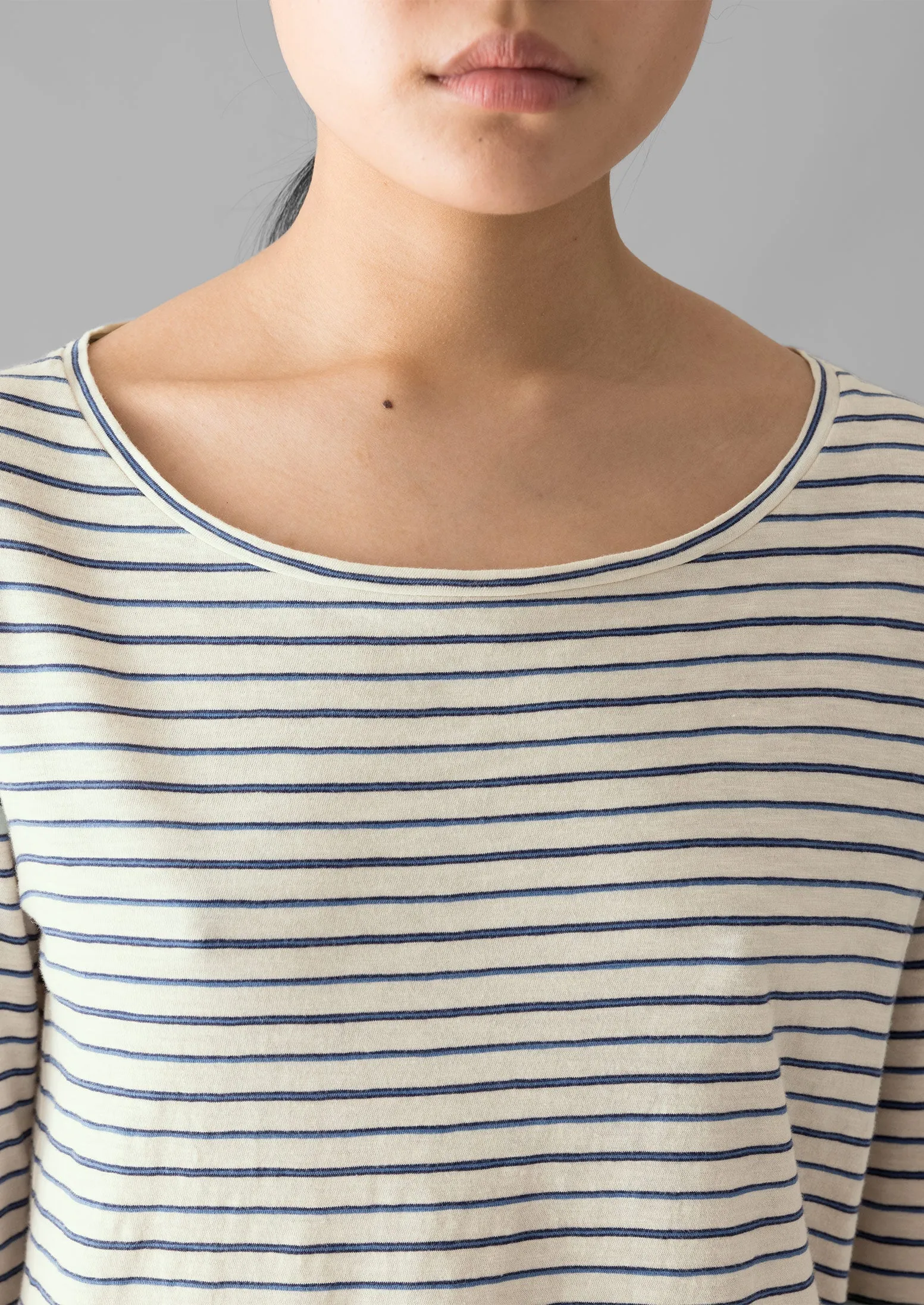 Stripe Cotton Open Neck Tee | Stone sold by TOAST product image thumbnail 3