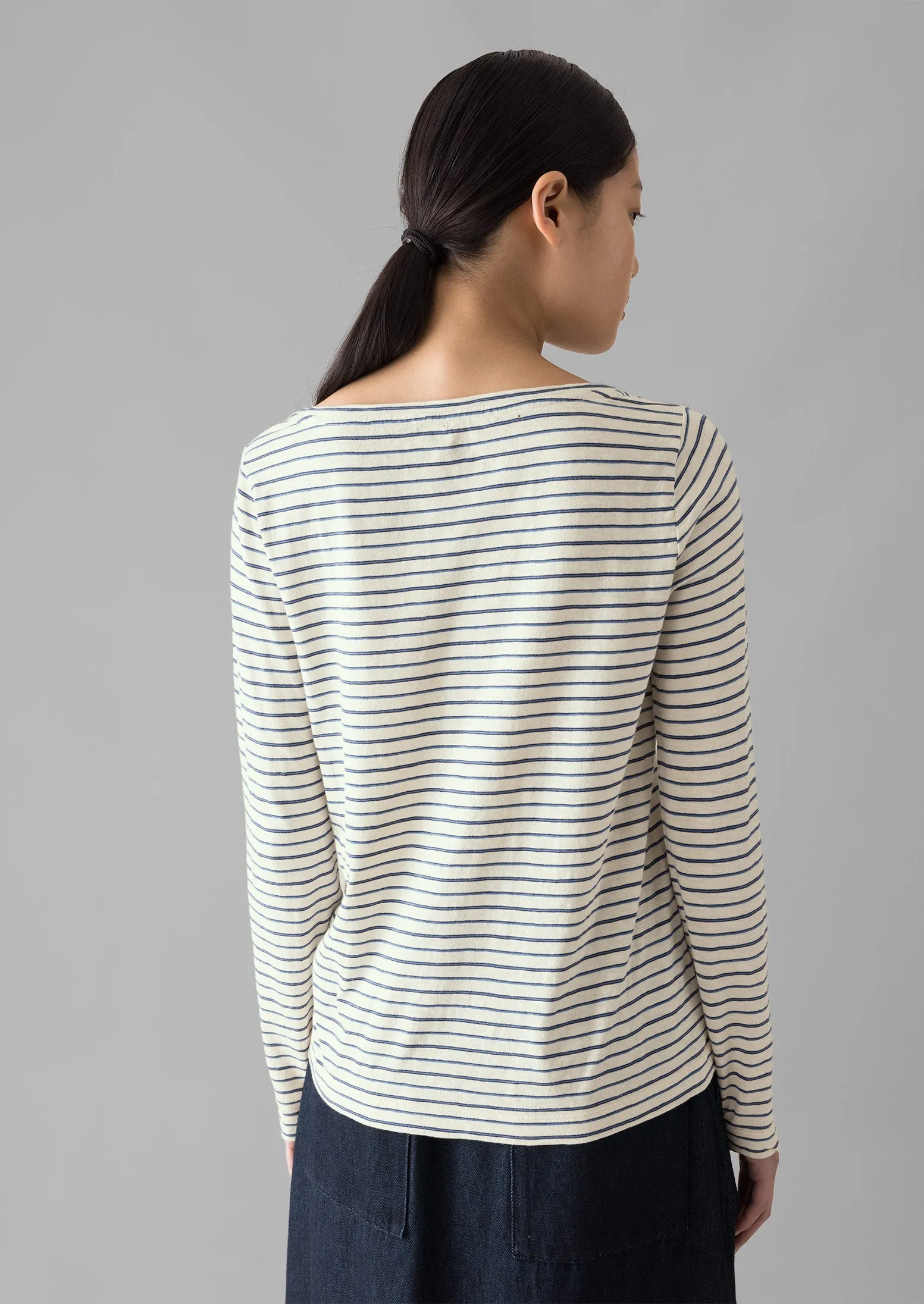 Stripe Cotton Open Neck Tee | Stone sold by TOAST product image thumbnail 4