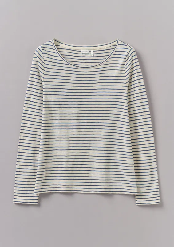 Stripe Cotton Open Neck Tee | Stone sold by TOAST