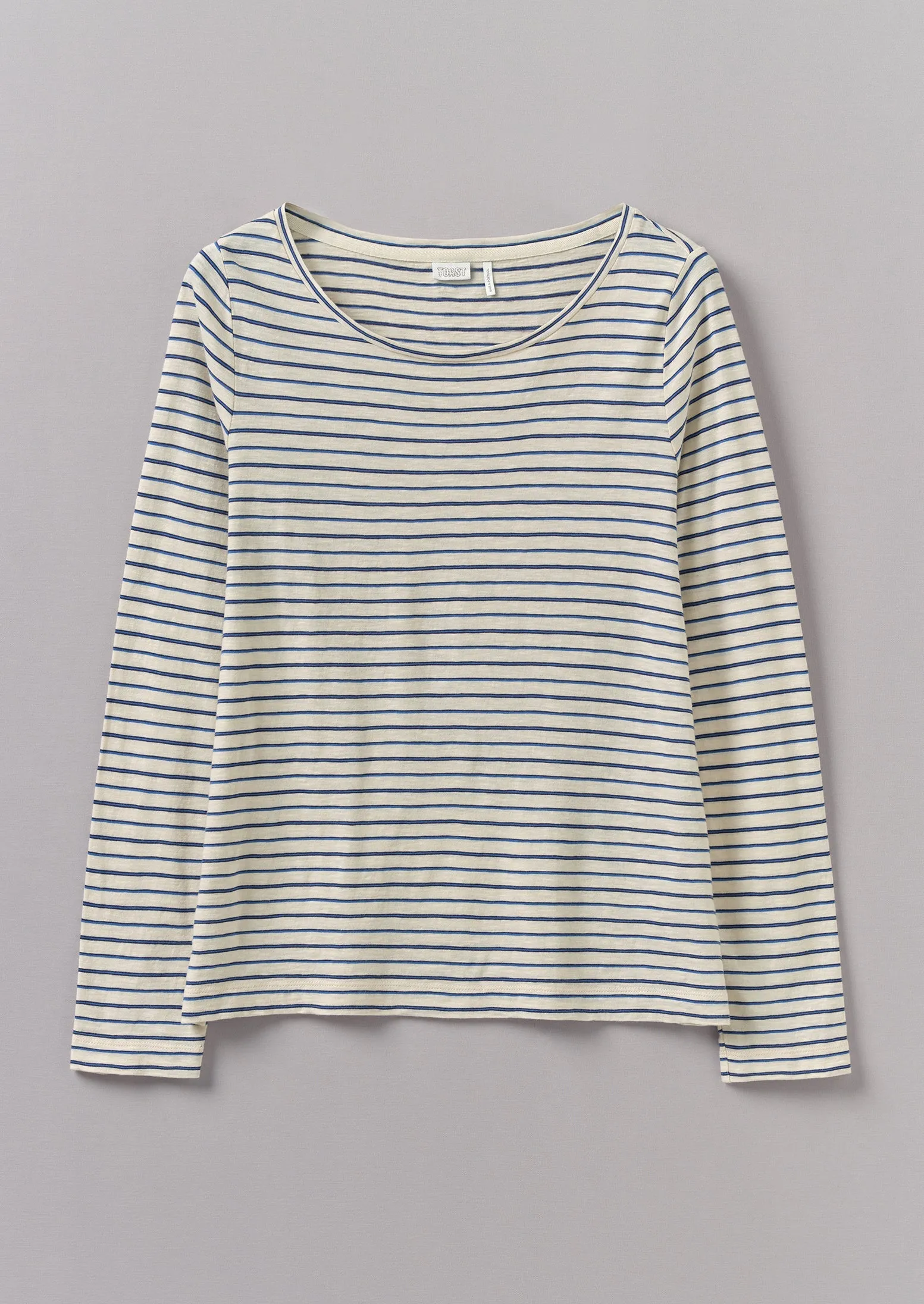Stripe Cotton Open Neck Tee | Stone sold by TOAST