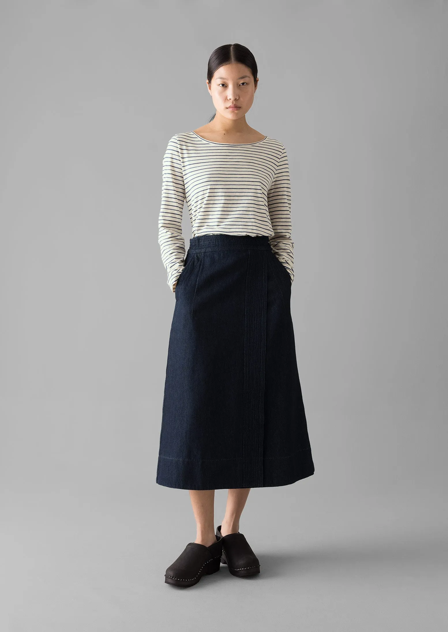 Stripe Cotton Open Neck Tee | Stone sold by TOAST product image thumbnail 5