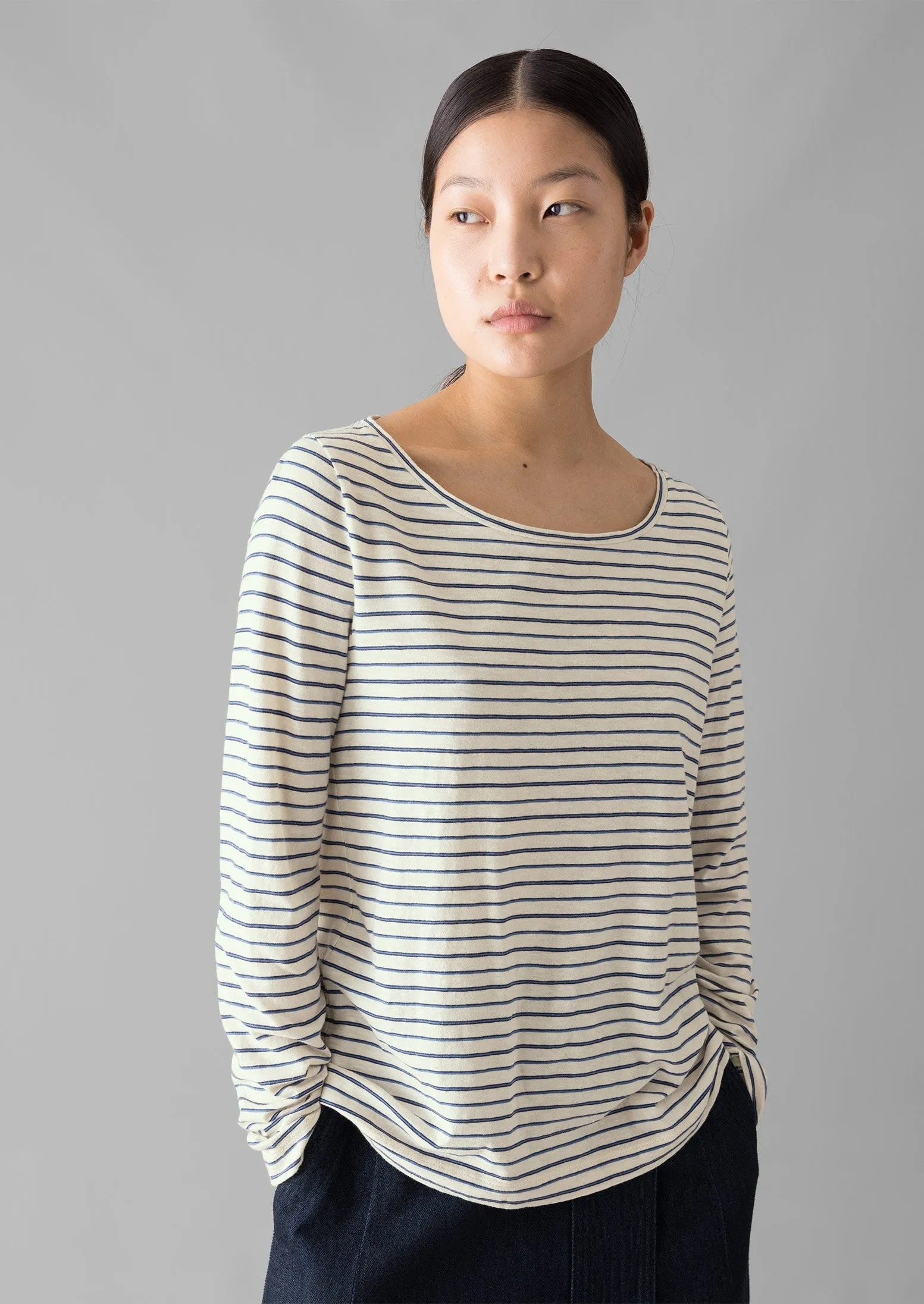 Stripe Cotton Open Neck Tee | Stone sold by TOAST product image thumbnail 2