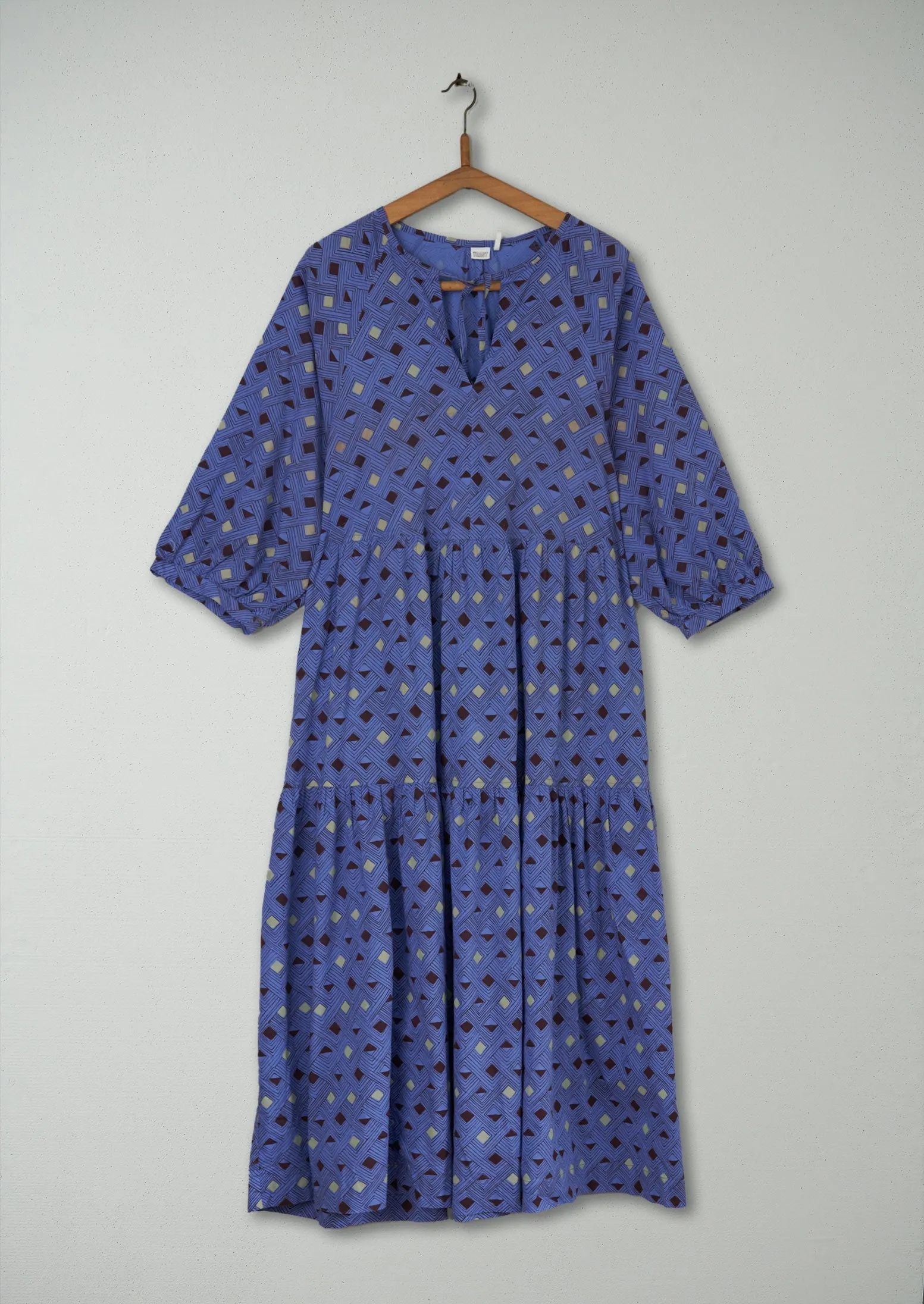 Reworn Block Print Cotton Dress Size M (476) | Cornflower sold by TOAST