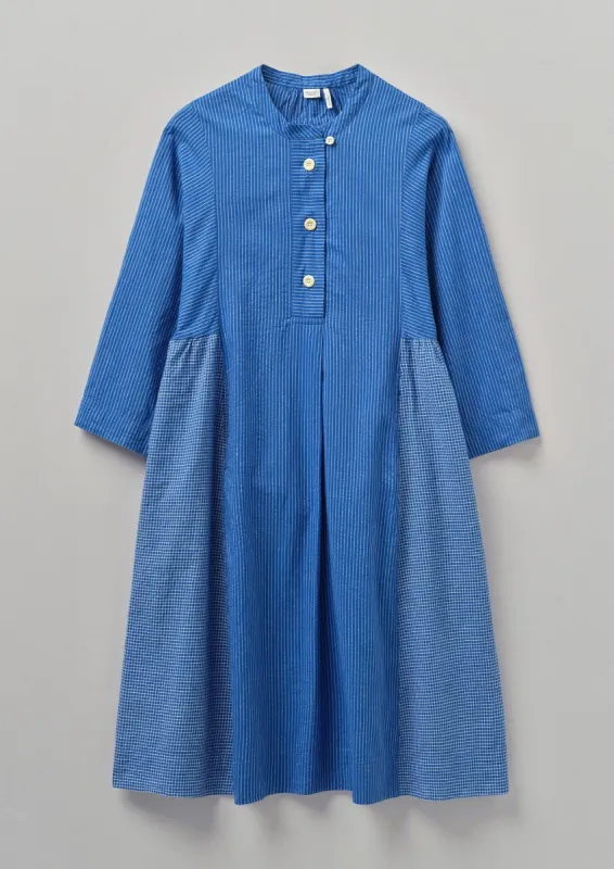 Panelled Stripe Check Dress | Sapphire/ Ecru sold by TOAST