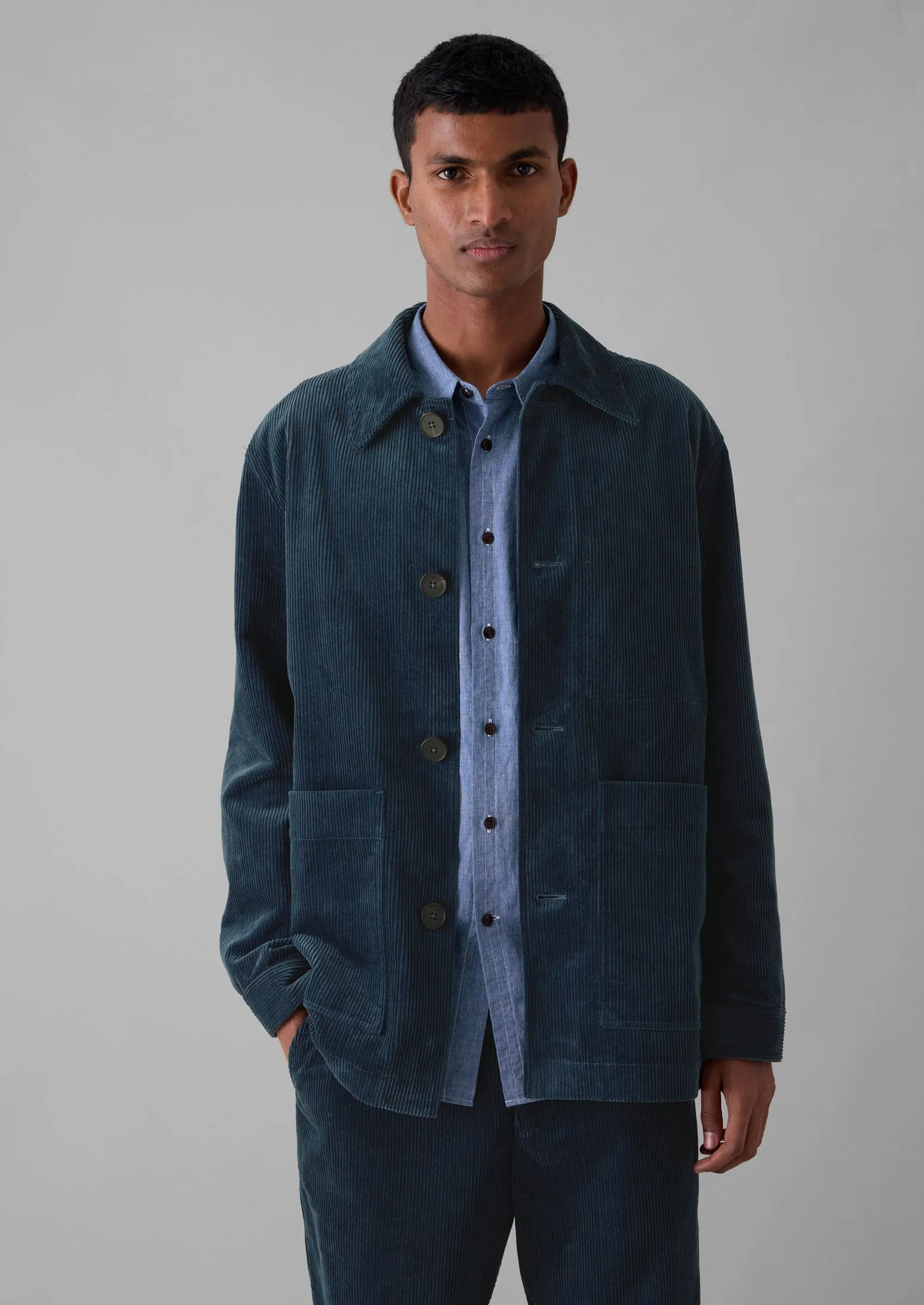 Corduroy Point Collar Jacket | Dusty Navy sold by TOAST product image thumbnail 4