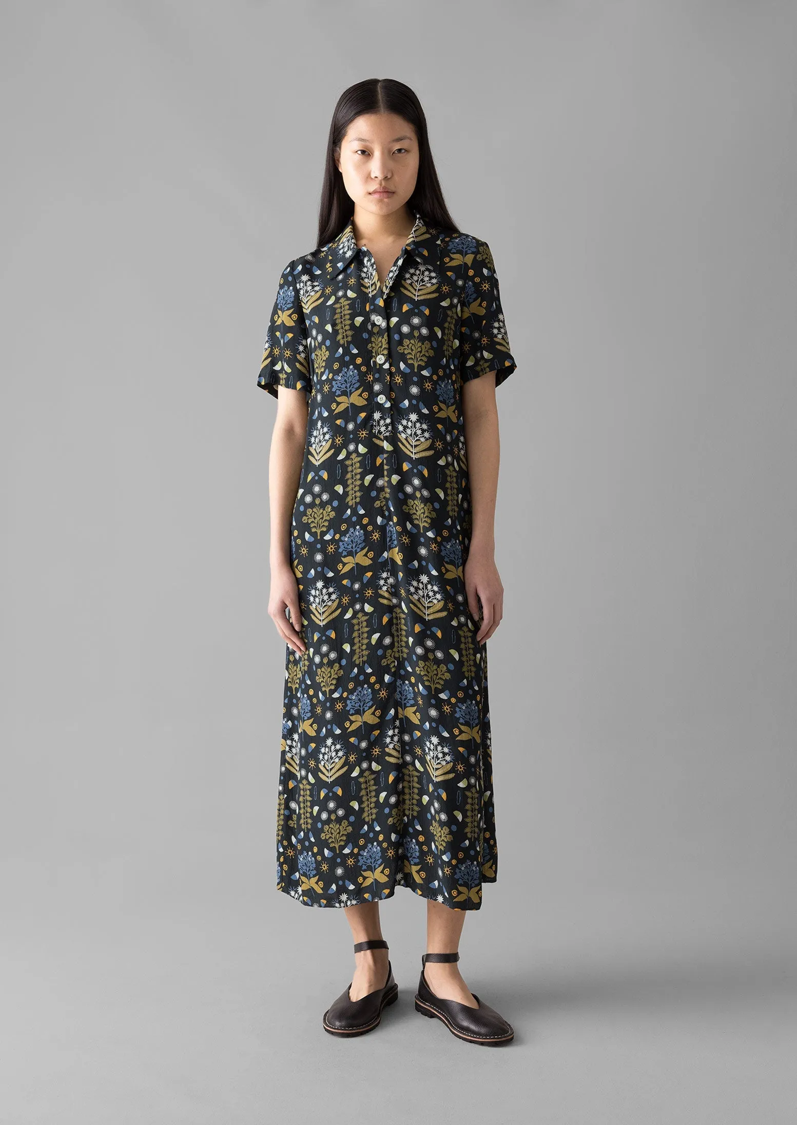 Collector Print Fluid Shirt Dress | Oil Green sold by TOAST product image thumbnail 2