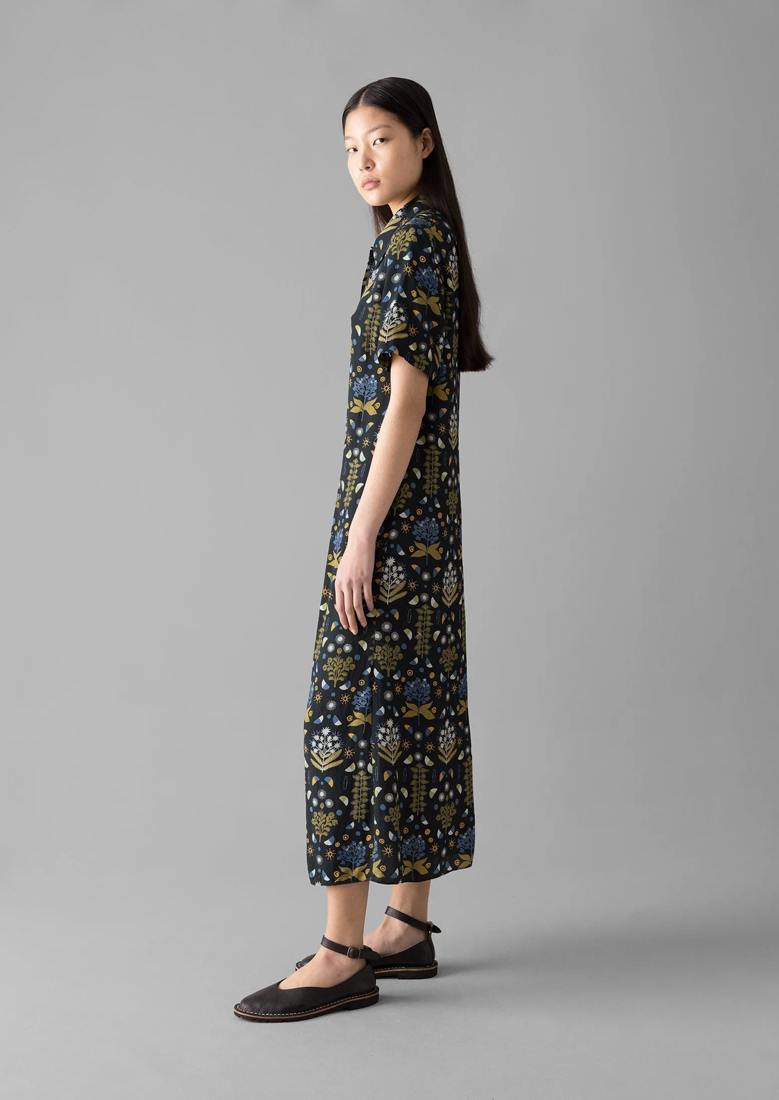 Collector Print Fluid Shirt Dress | Oil Green sold by TOAST product image thumbnail 3