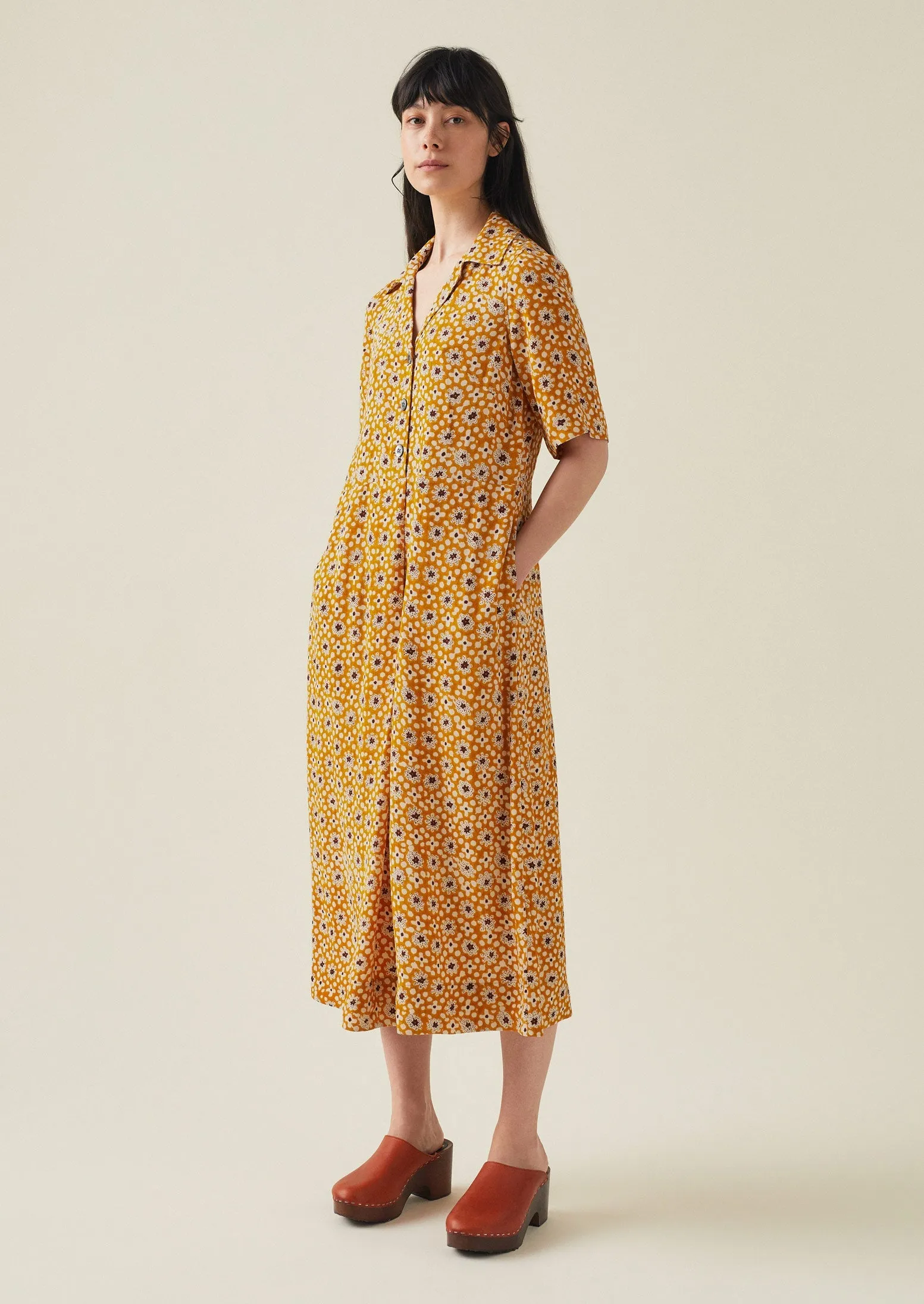 Dotty Print Crepe Shirt Dress | Ginger sold by TOAST