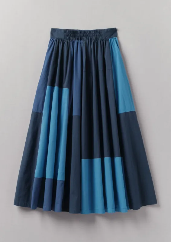 Cotton Gathered Patchwork Skirt | Mixed Blues sold by TOAST