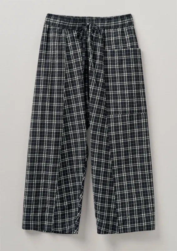 Check Cotton Wool Pull On Trousers | Charcoal/Ecru sold by TOAST