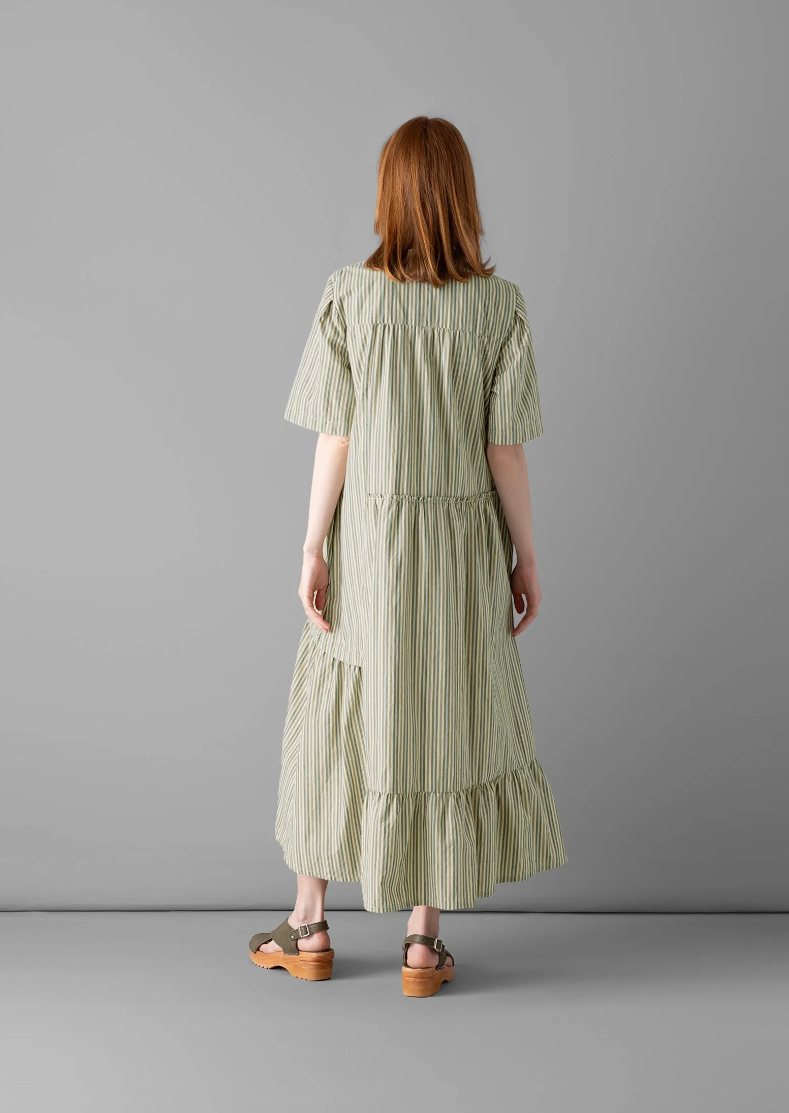 toast crinkle cotton dress Fine Stripe Crinkled Cotton V Neck Dress | Earth/Ecru