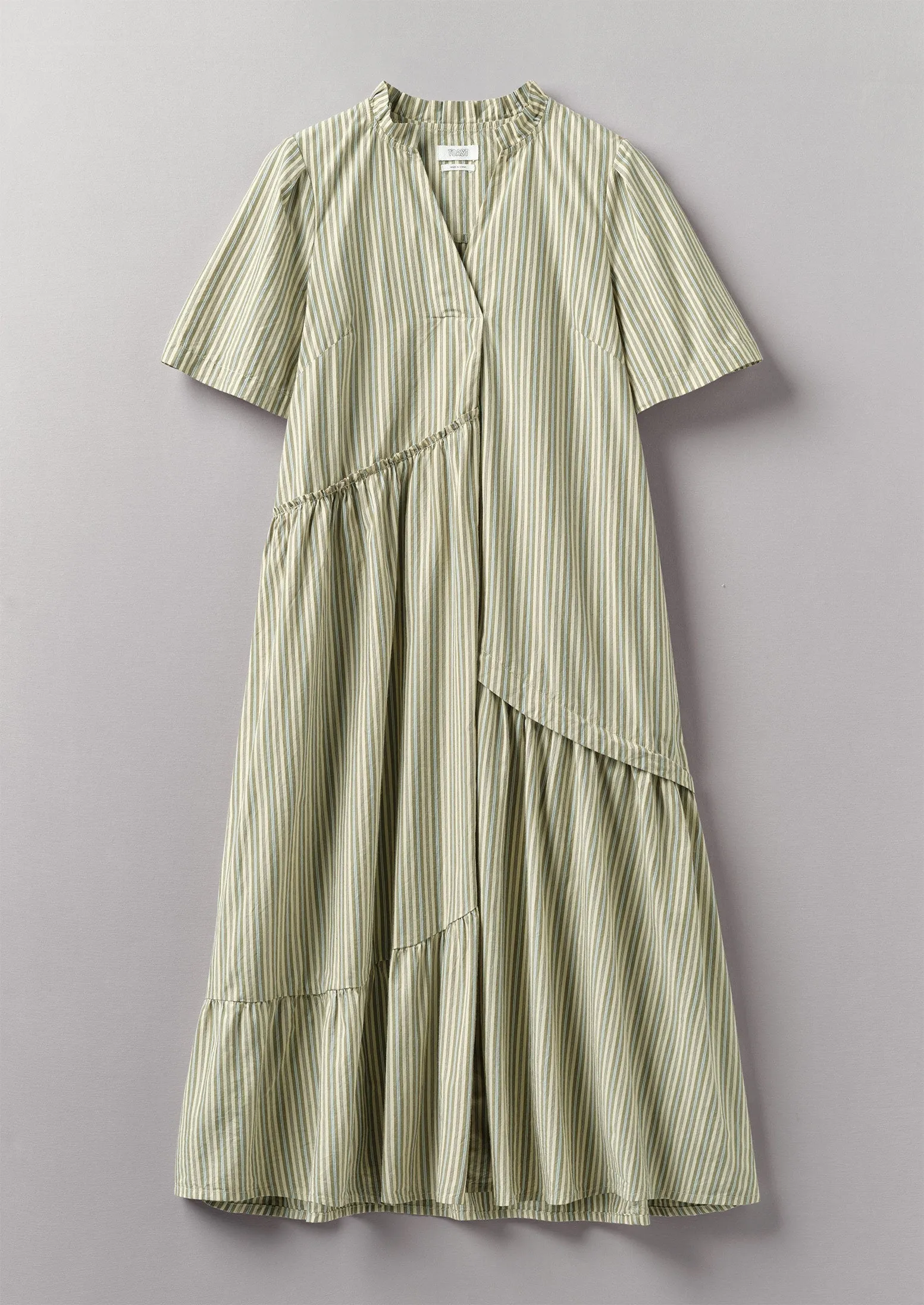 toast crinkle cotton dress Stripe Crinkled Cotton V Neck Dress | Midnight Blue