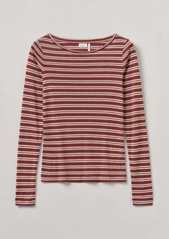 Boat Neck Stripe Wool Lyocell Tee | Elderberry/Mallow sold by TOAST