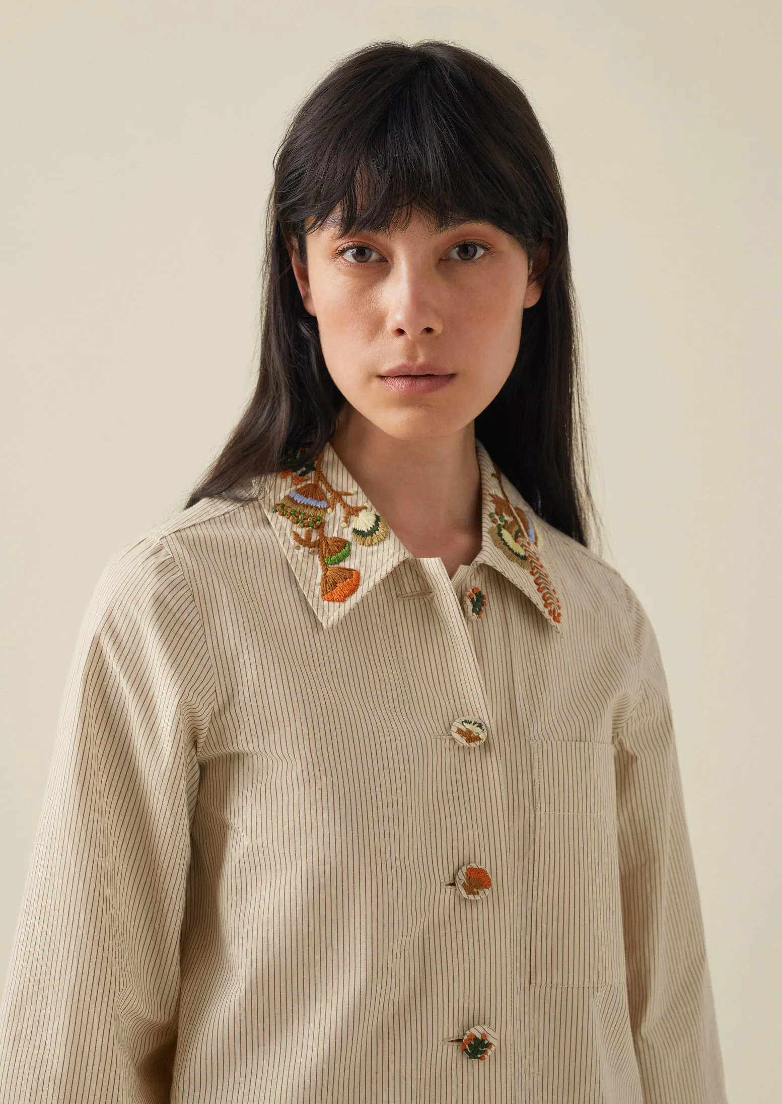 トップス Orchid Embroidered Collar Shirt Orchid Embroidered