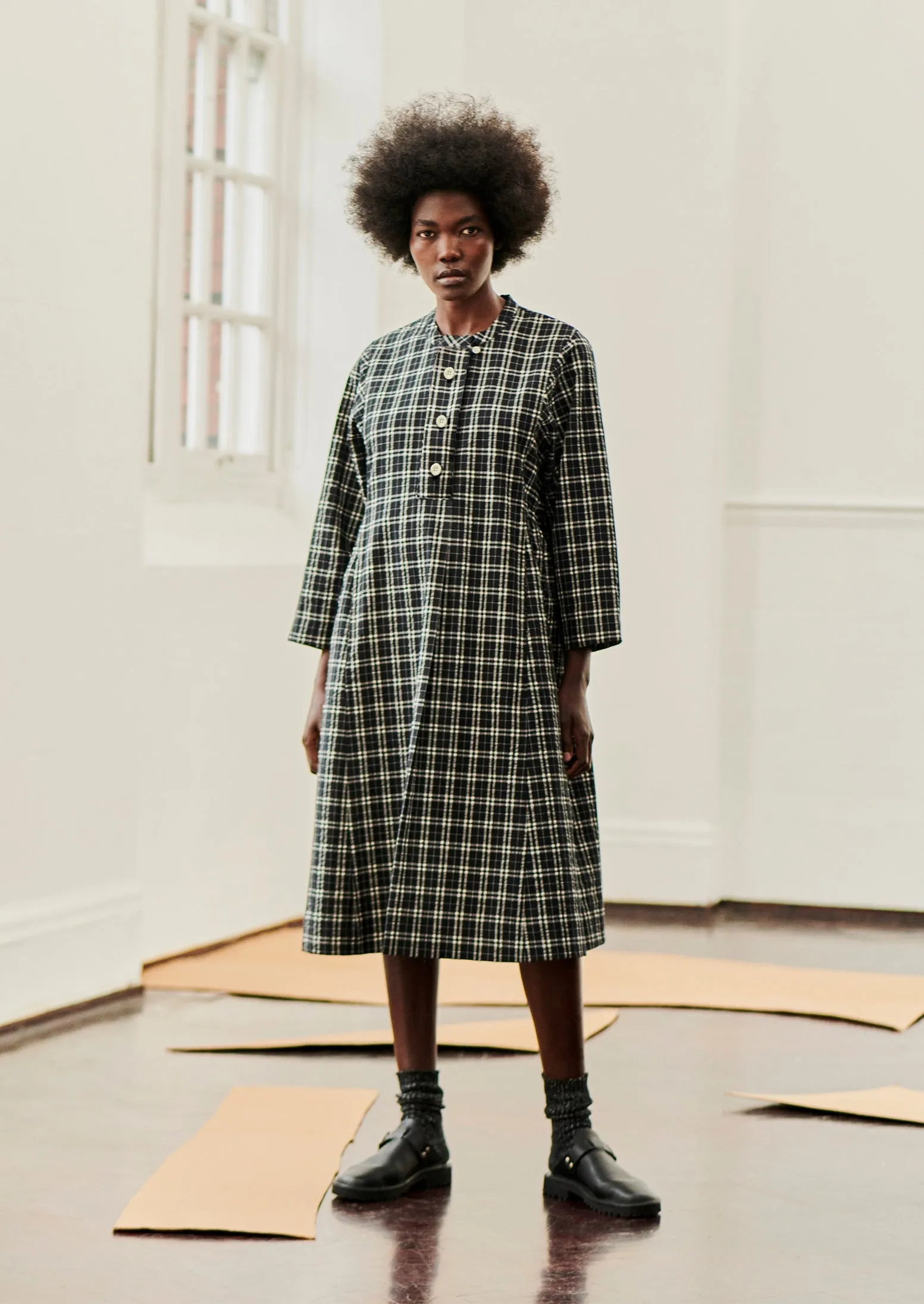 Check Cotton Wool Shirt Dress | Charcoal/Ecru sold by TOAST product image thumbnail 2