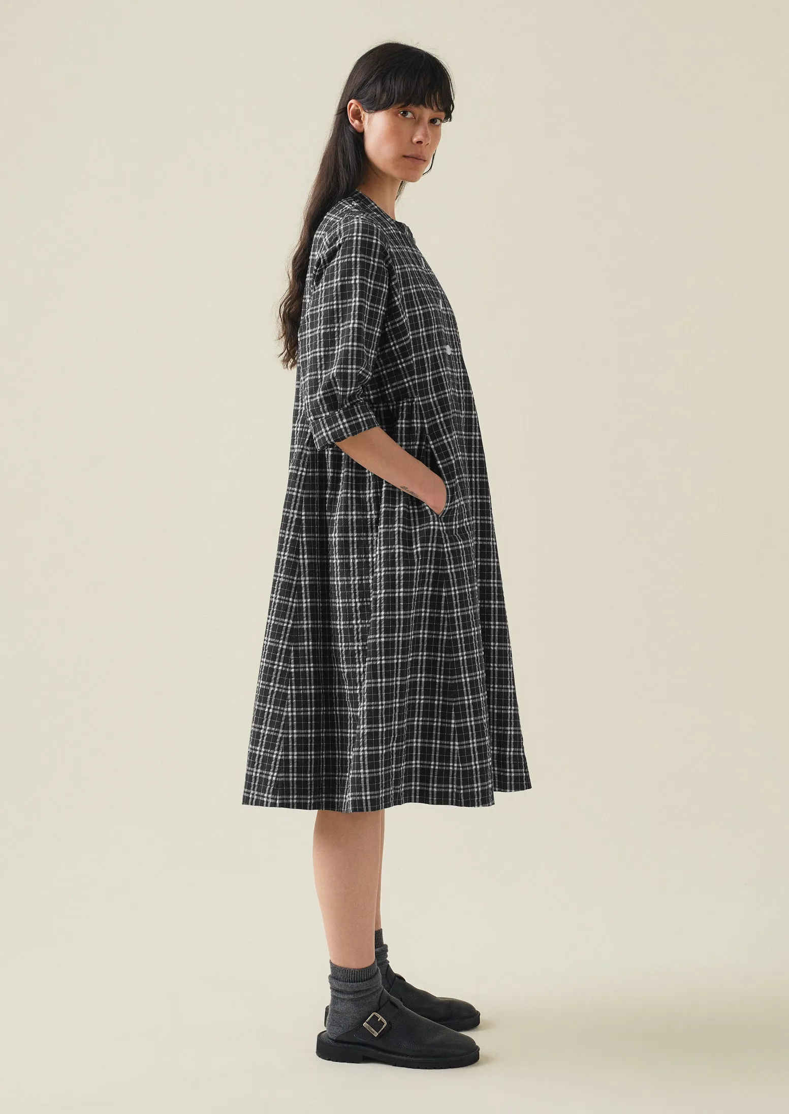 Check Cotton Wool Shirt Dress | Charcoal/Ecru sold by TOAST product image thumbnail 3