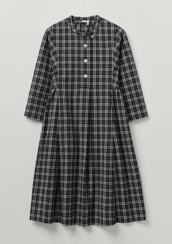 Panelled Stripe Check Dress | Sapphire/ Ecru | Parallel