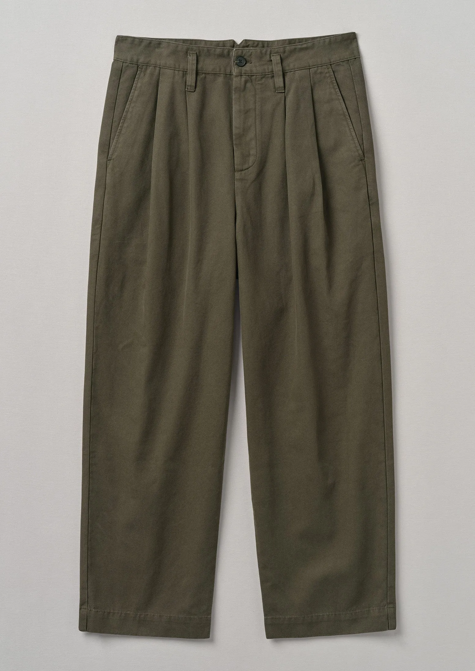 Bill Cotton Wide Leg Trousers | Dark Olive sold by TOAST