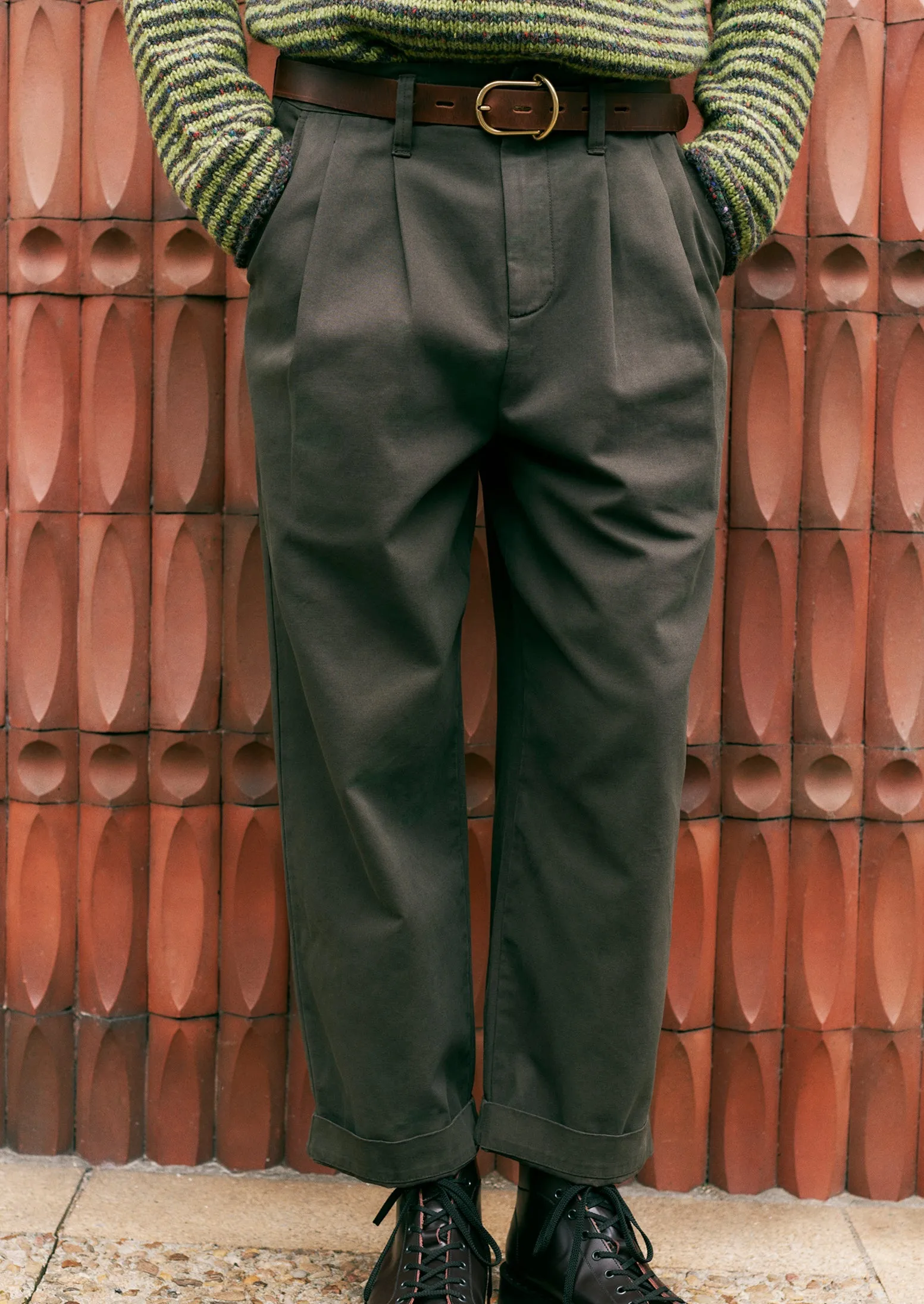 Bill Cotton Wide Leg Trousers | Dark Olive sold by TOAST product image thumbnail 2