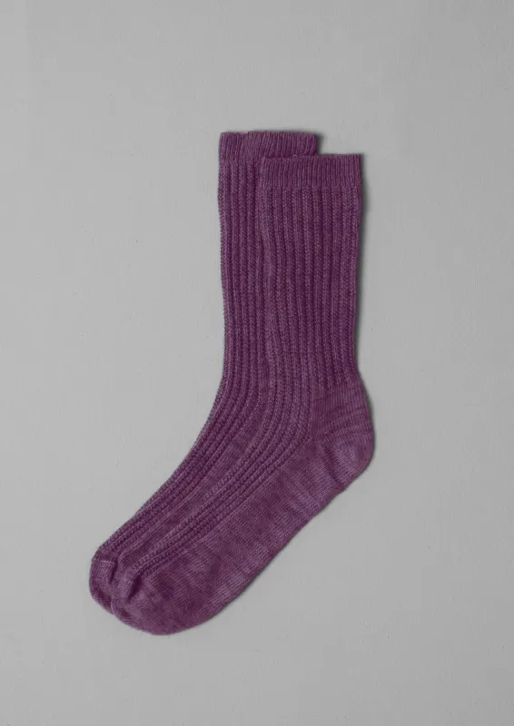 Textured Rib Cotton Marl Socks | Amethyst sold by TOAST