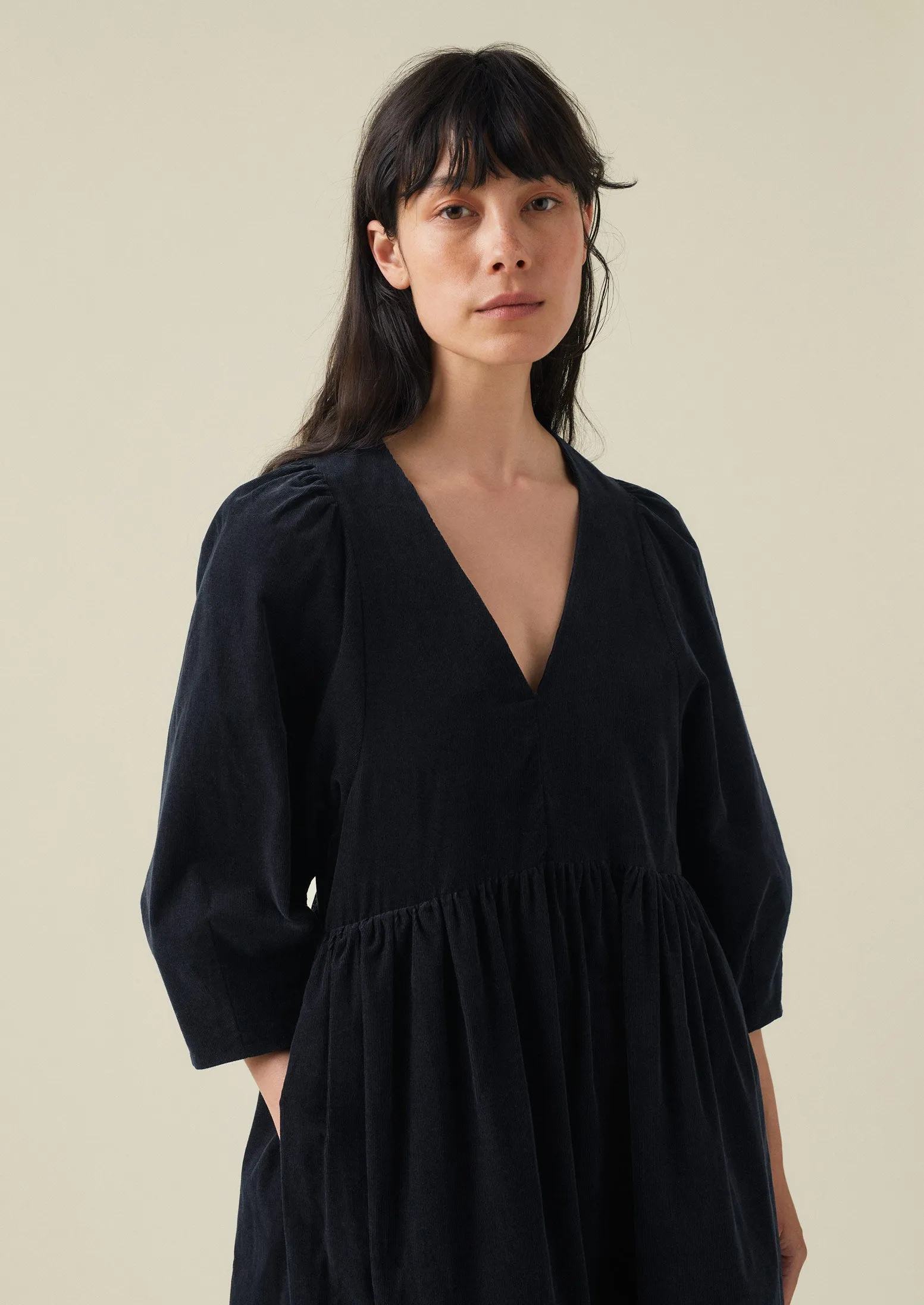 Maya Organic Cotton Needlecord Dress | Blue Slate | Parallel