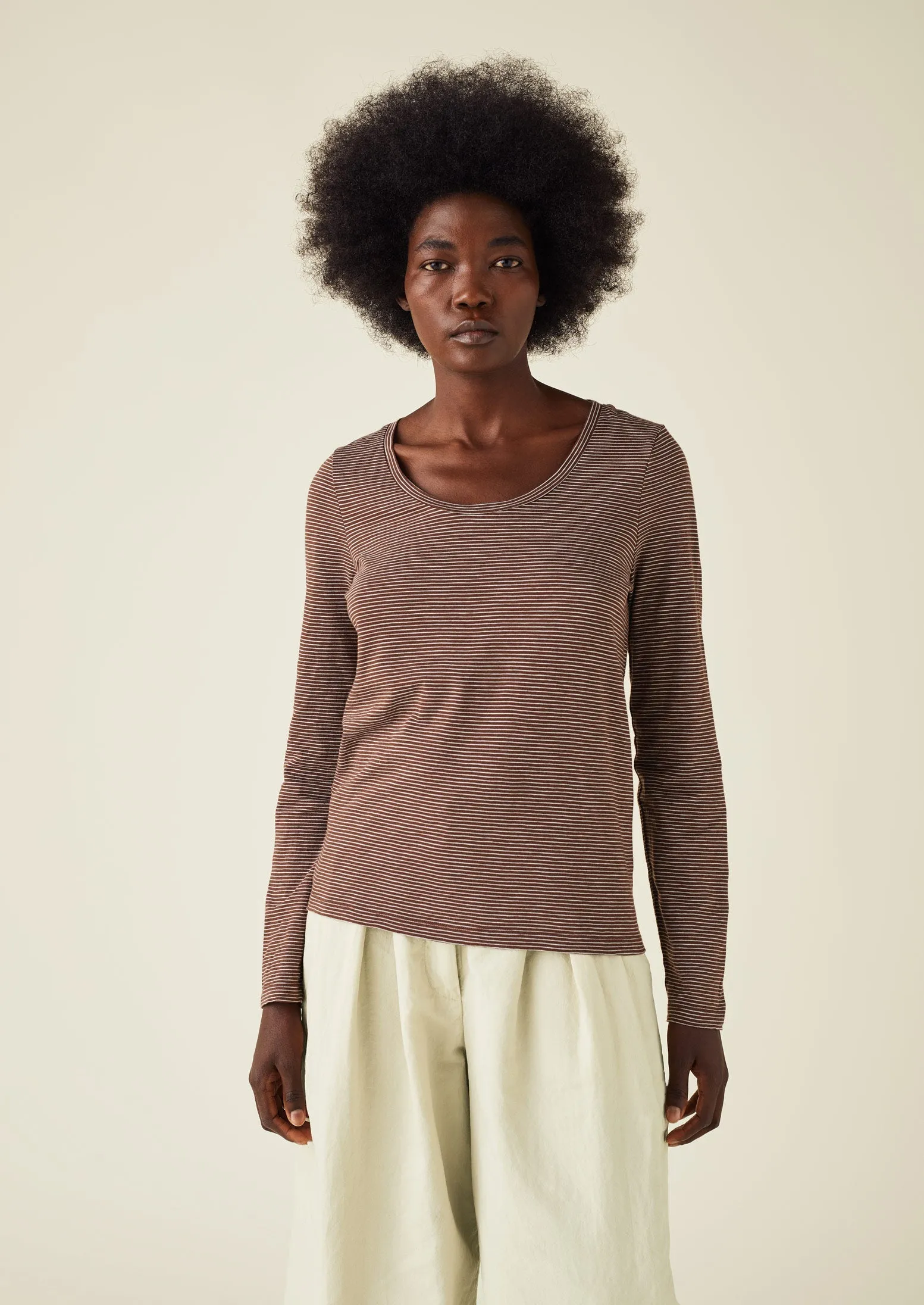 Scoop Neck Stripe Cotton Tee | Red Cedar/Pearl Blue sold by TOAST product image thumbnail 3